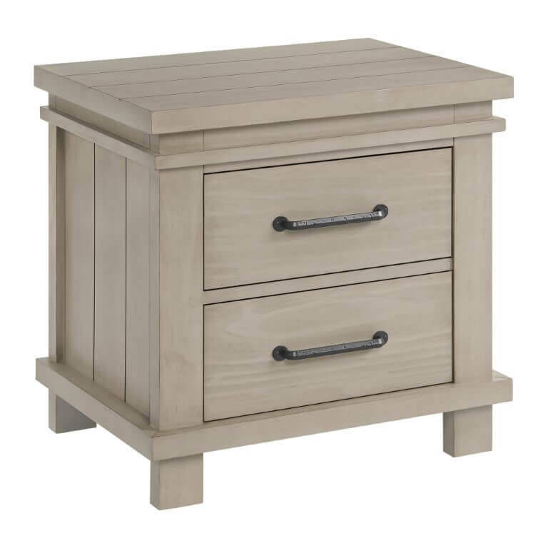 Hampton 2 Drawer Night Stand - Inclined Side View of Hampton 2 Drawer Night Stand Stone Wash