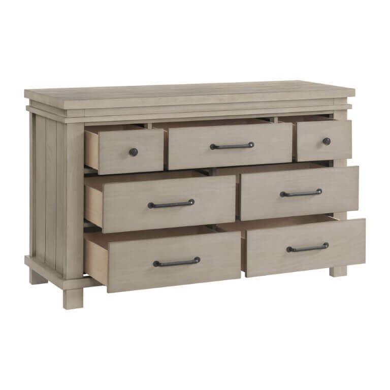 Hampton 7 Drawer Dresser - Inclined Side View of Open Drawer Hampton 7 Drawer Dresser Canyon Gray