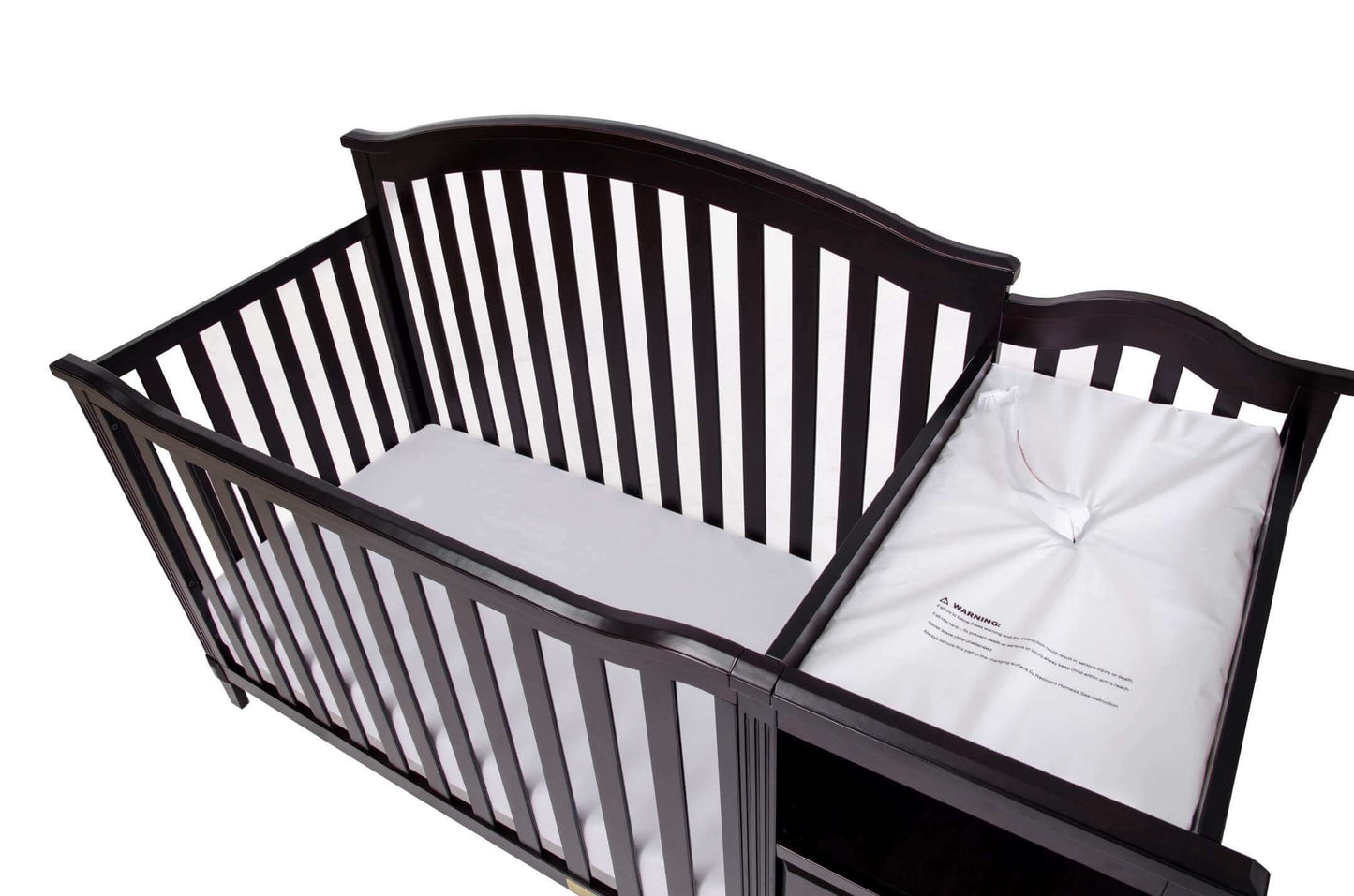 Kali 4-in-1 Crib and Changer - Top Inclined Side View of Kali 4-in-1 Crib and Changer Espresso