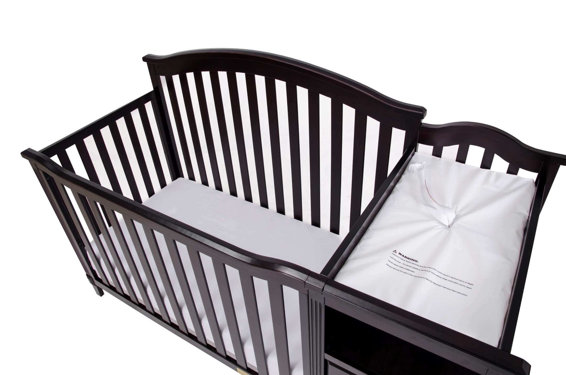Kali 4-in-1 Crib and Changer - Top Inclined Side View of Kali 4-in-1 Crib and Changer Espresso