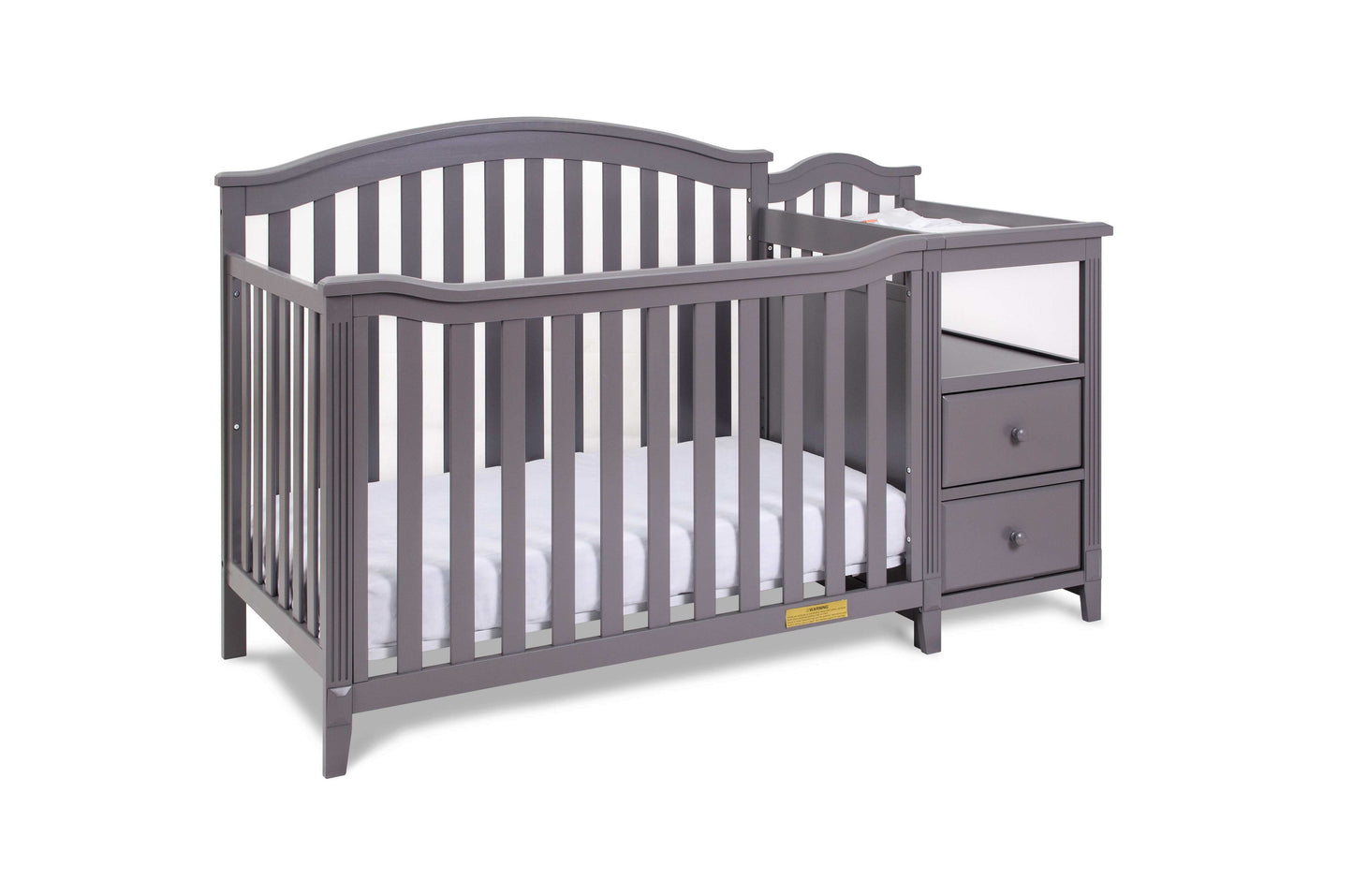 Kali 4-in-1 Crib and Changer - Inclined Side View of Kali 4-in-1 Crib and Changer Gray