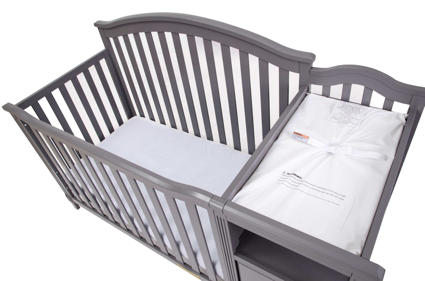 Kali 4-in-1 Crib and Changer - Top Inclined Side View of Kali 4-in-1 Crib and Changer Gray