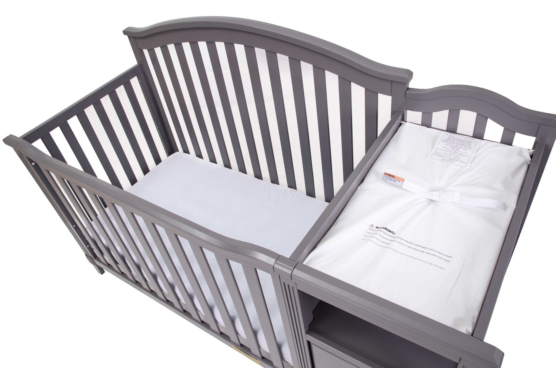 Kali 4-in-1 Crib and Changer - Top Inclined Side View of Kali 4-in-1 Crib and Changer Gray