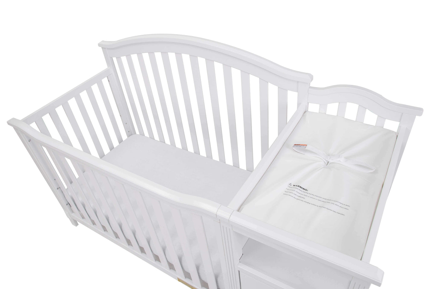 Kali 4-in-1 Crib and Changer - Top Inclined Side View of Kali 4-in-1 Crib and Changer White