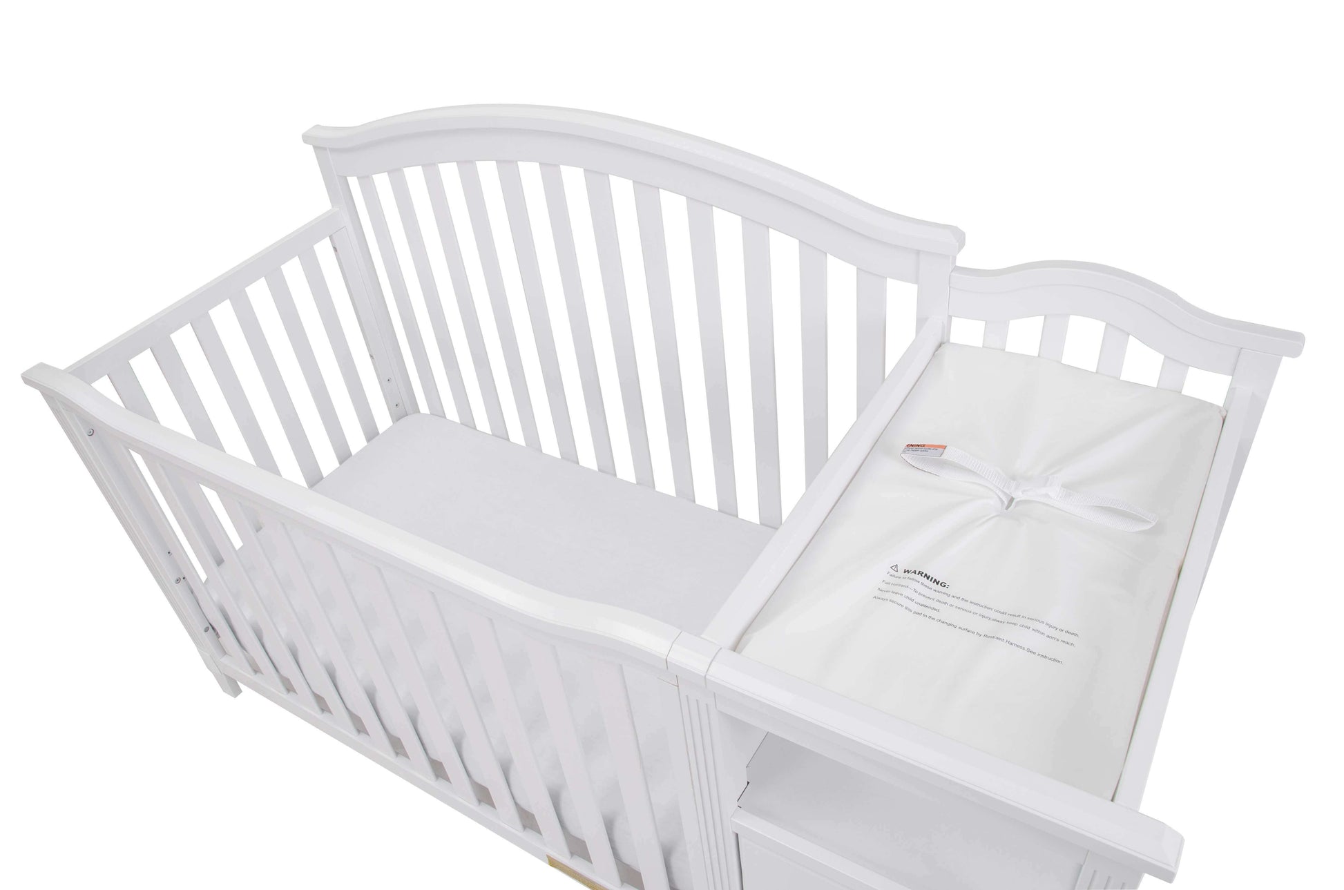 Kali 4-in-1 Crib and Changer - Top Inclined Side View of Kali 4-in-1 Crib and Changer White