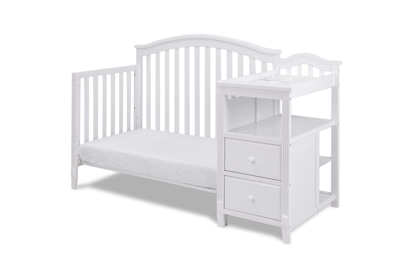 Kali 4-in-1 Crib and Changer - Inclined Side View of Kali Daybed and Changer White
