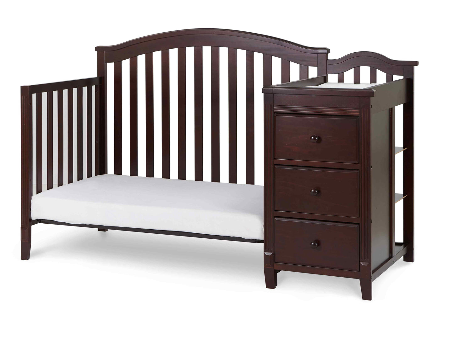 Kali II 4-in-1 Crib and Changer - Inclined Side View of Kali II Daybed and Changer Espresso