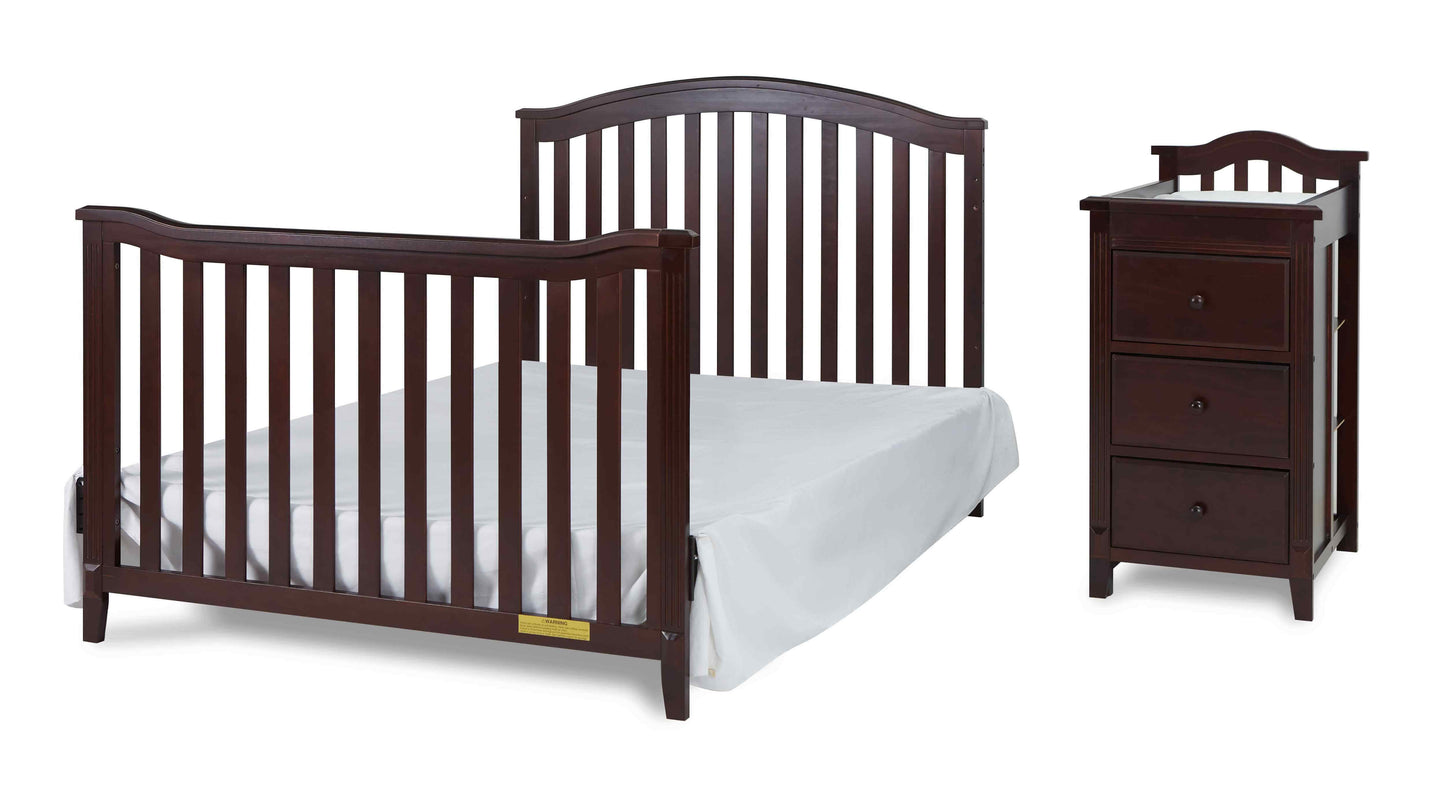 Kali II 4-in-1 Crib and Changer - Inclined Side View of Kali II Full Sized Bed and Changer Espresso