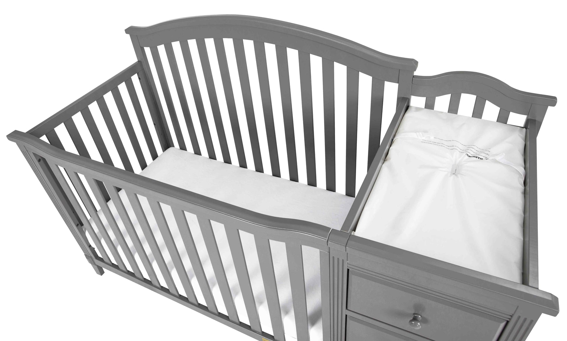 Kali II 4-in-1 Crib and Changer - Top Inclined Side View of Kali II 4-in-1 Crib and Changer Gray