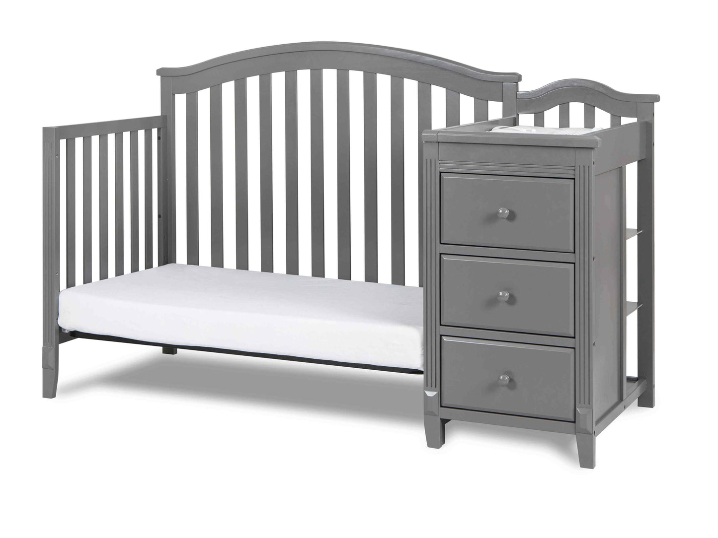 Kali II 4-in-1 Crib and Changer - Inclined Side View of Kali II Daybed and Changer Gray