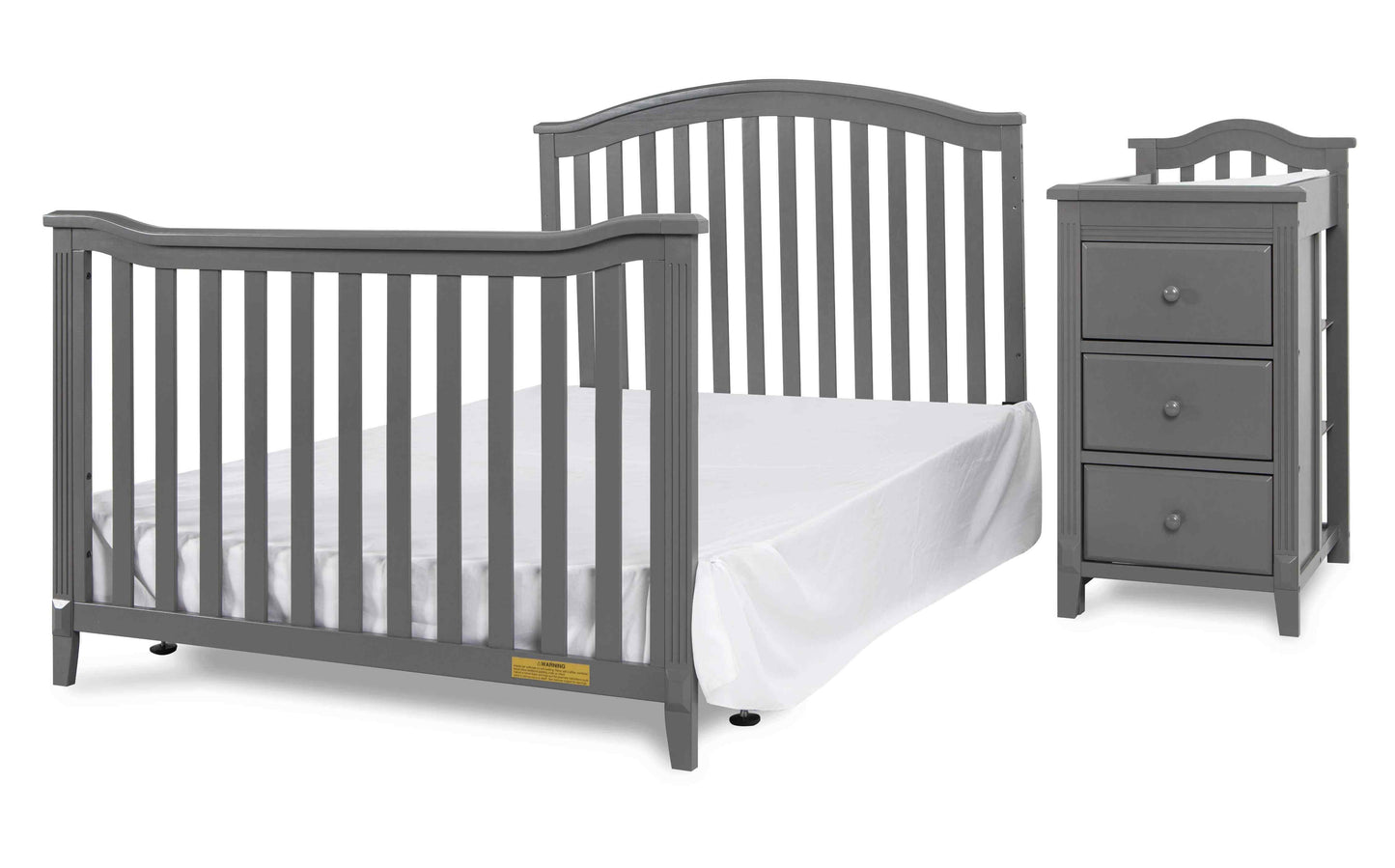 Kali II 4-in-1 Crib and Changer - Inclined Side View of Kali II Full Sized Bed and Changer Gray