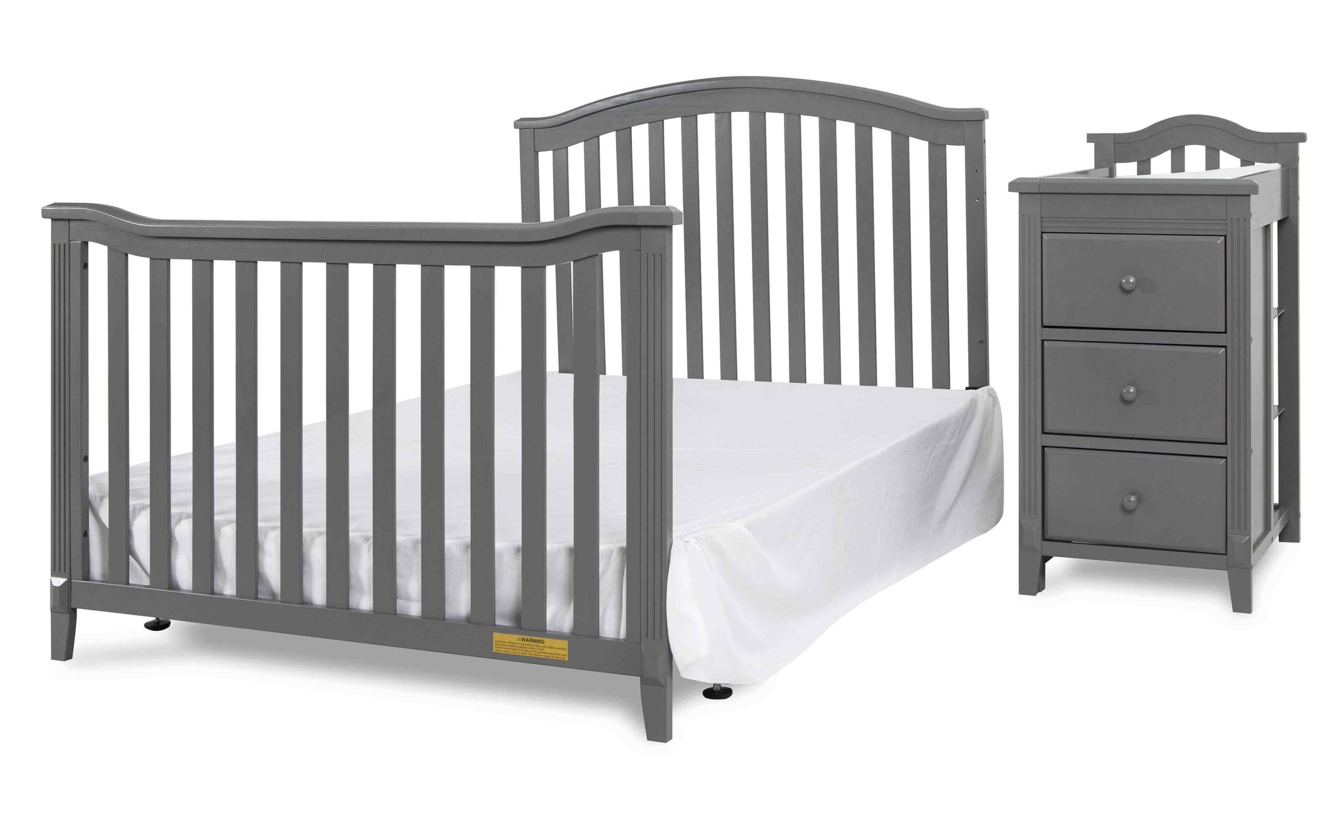 Kali II 4-in-1 Crib and Changer - Inclined Side View of Kali II Full Sized Bed and Changer Gray