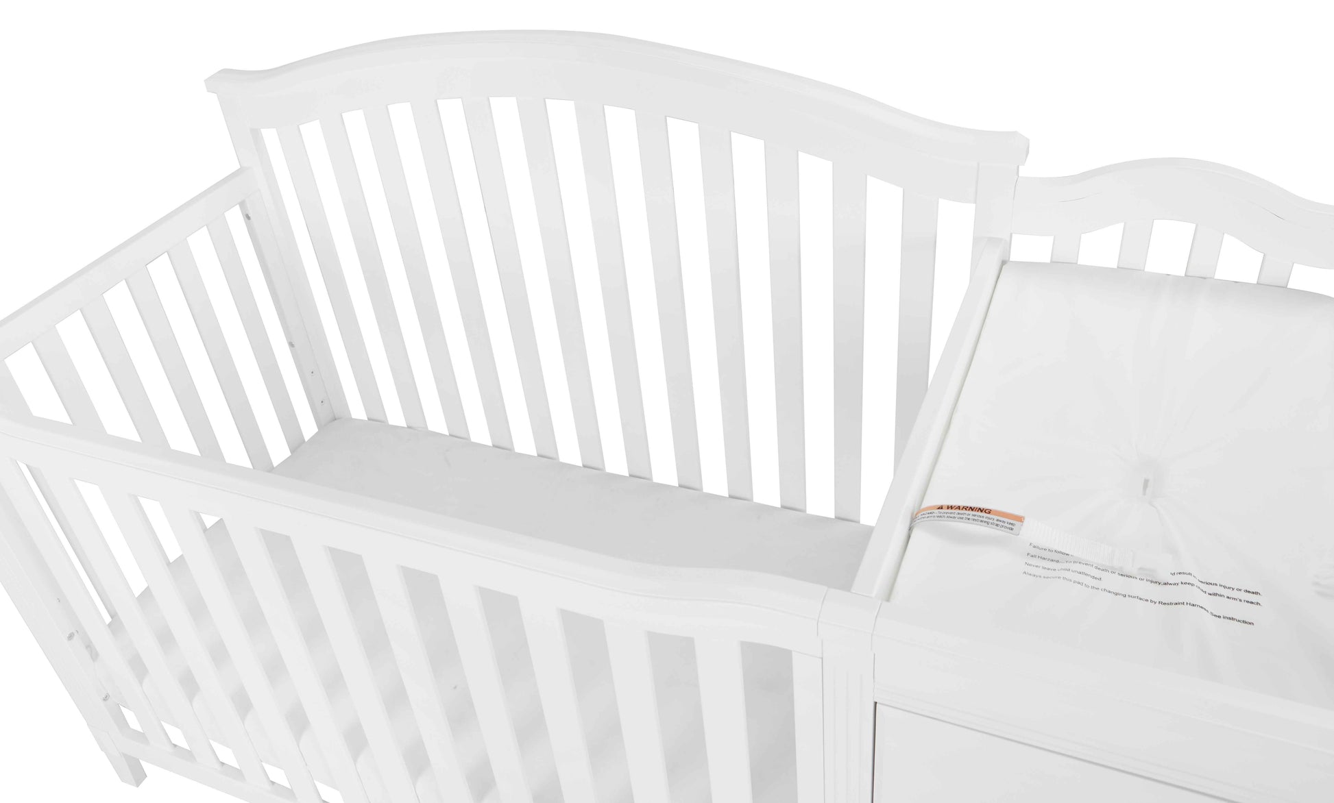 Kali II 4-in-1 Crib and Changer - Top Inclined Side View of Kali II 4-in-1 Crib and Changer White