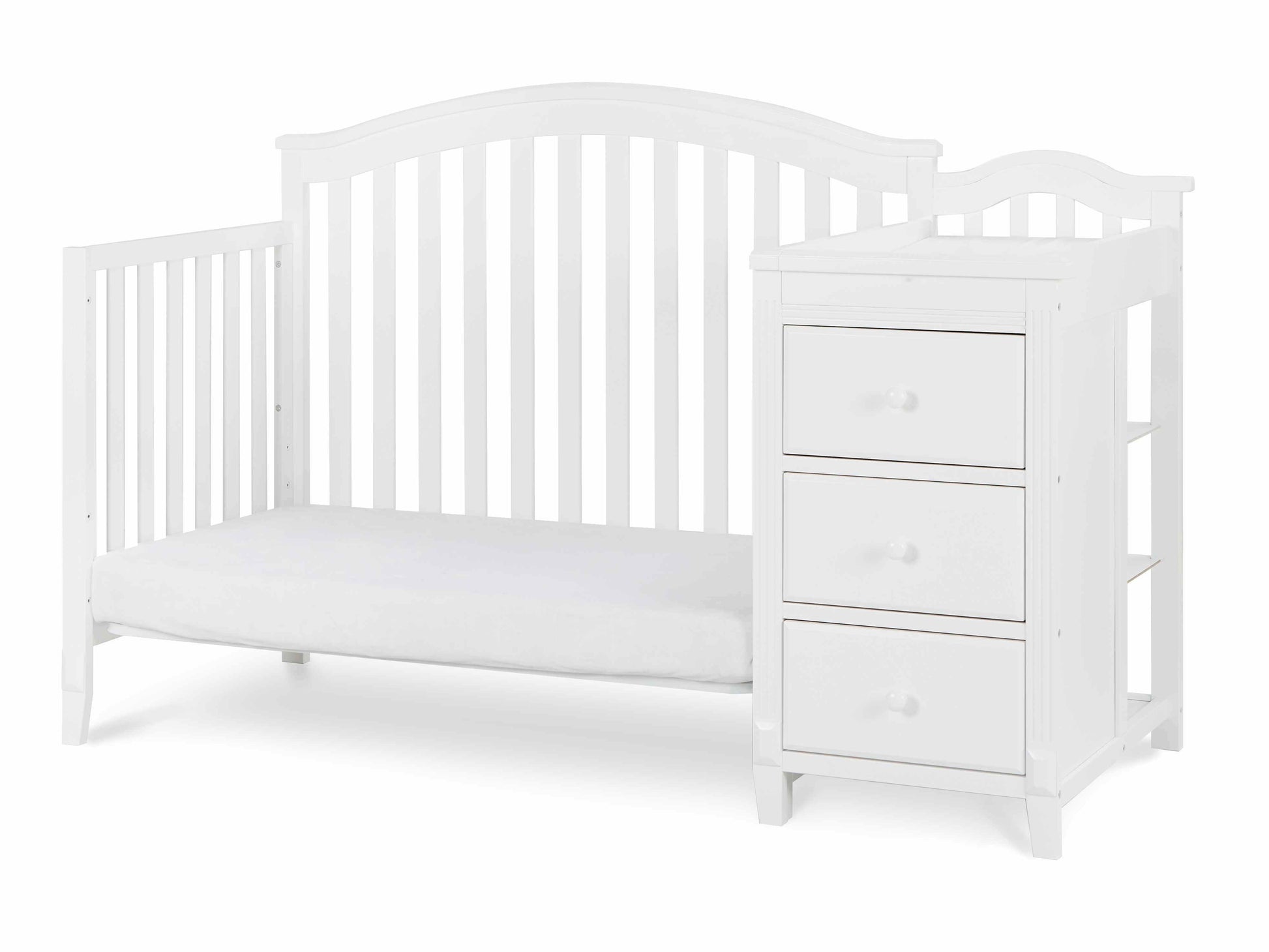 Kali II 4-in-1 Crib and Changer - Inclined Side View of Kali II Daybed and Changer White