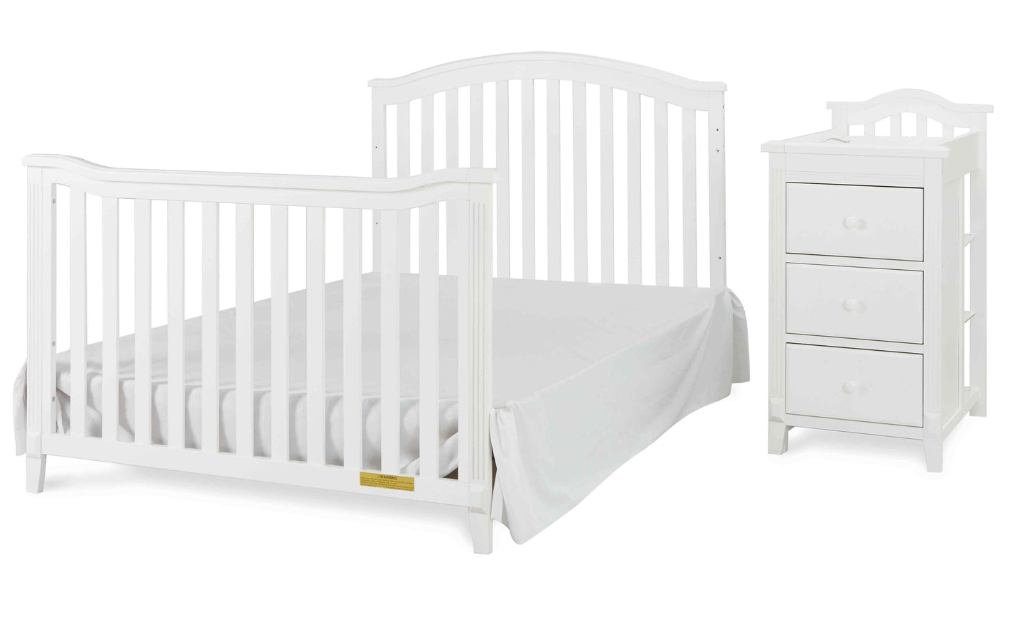 Kali II 4-in-1 Crib and Changer - Inclined Side View of Kali II Full Sized Bed and Changer White
