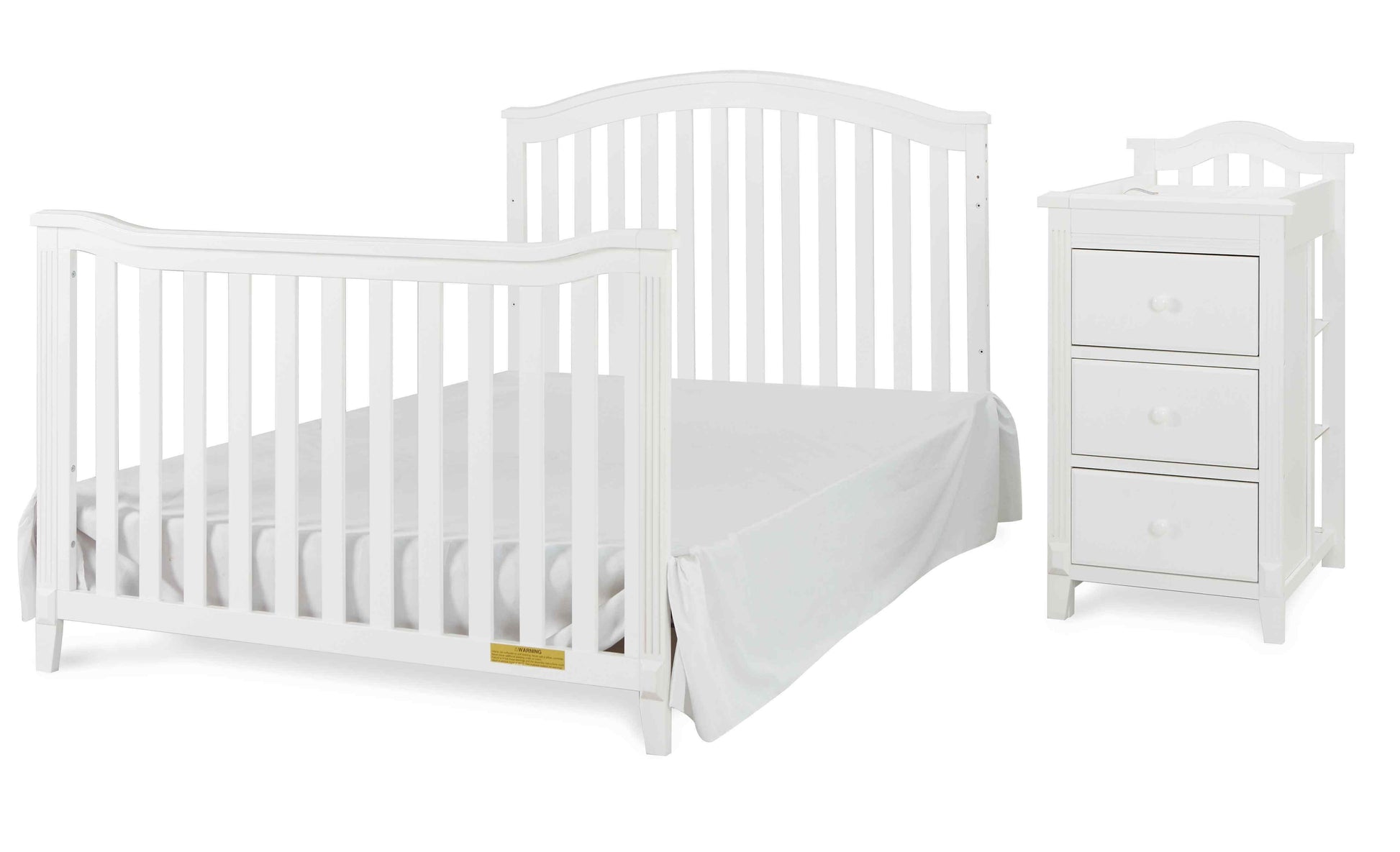 Kali II 4-in-1 Crib and Changer - Inclined Side View of Kali II Full Sized Bed and Changer White
