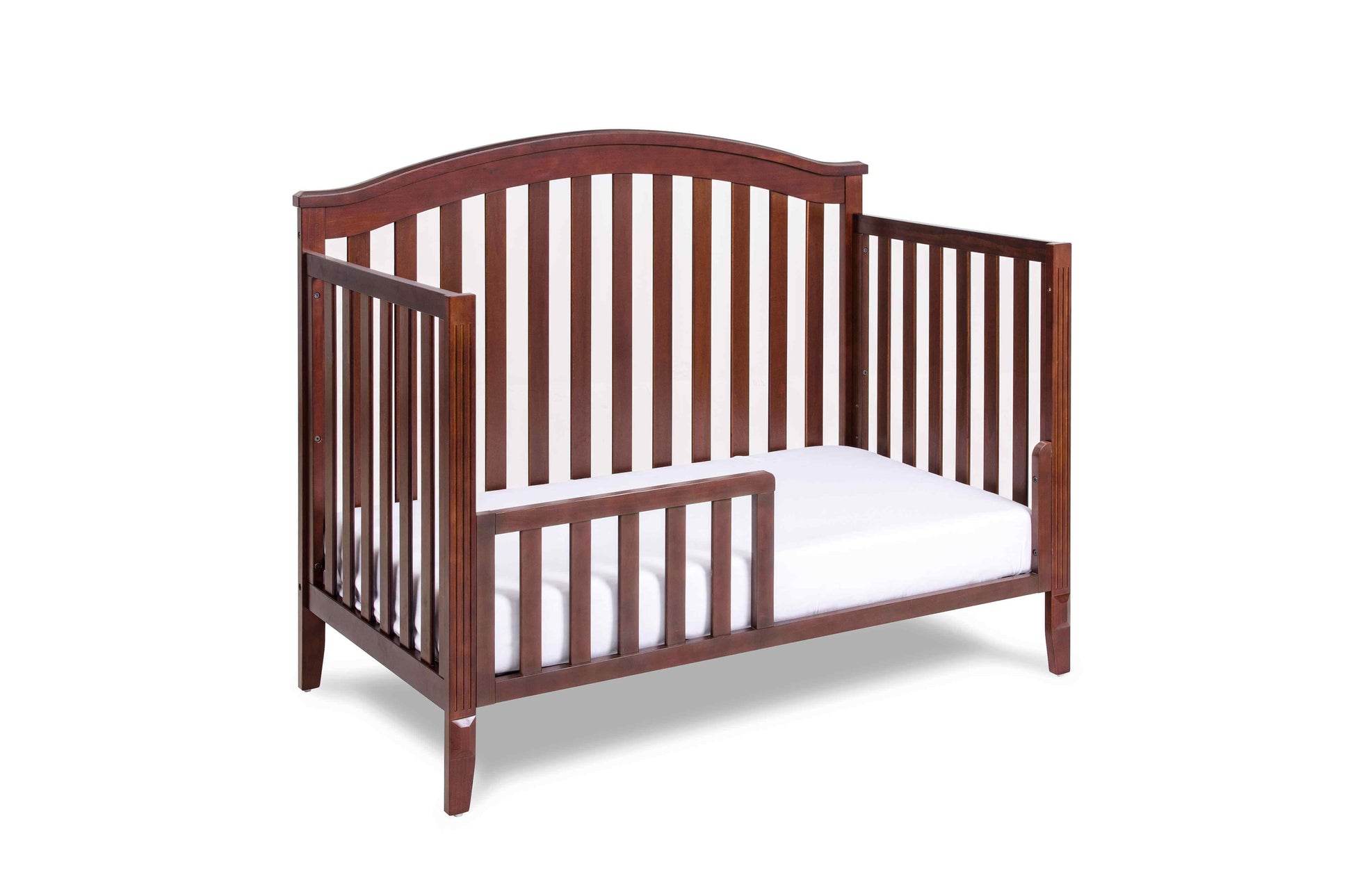Kali II 4-in-1 Crib (Flat Footboard) - Inclined Side View of Kali II 4-in-1 Crib Espresso with Guard Rail