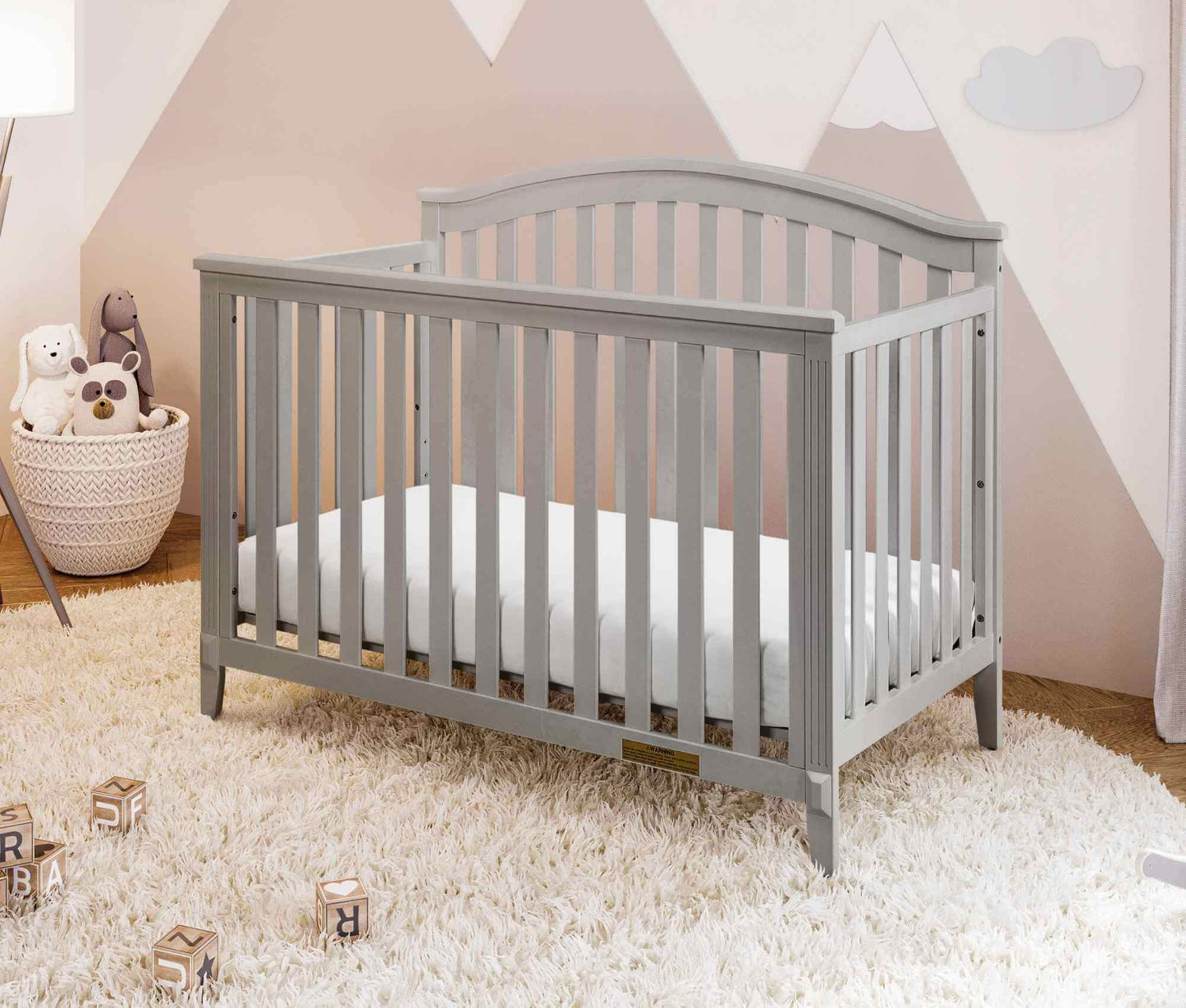 Kali II 4-in-1 Crib and Changer - Inclined Side View of Kali II 4-in-1 Crib Gray
