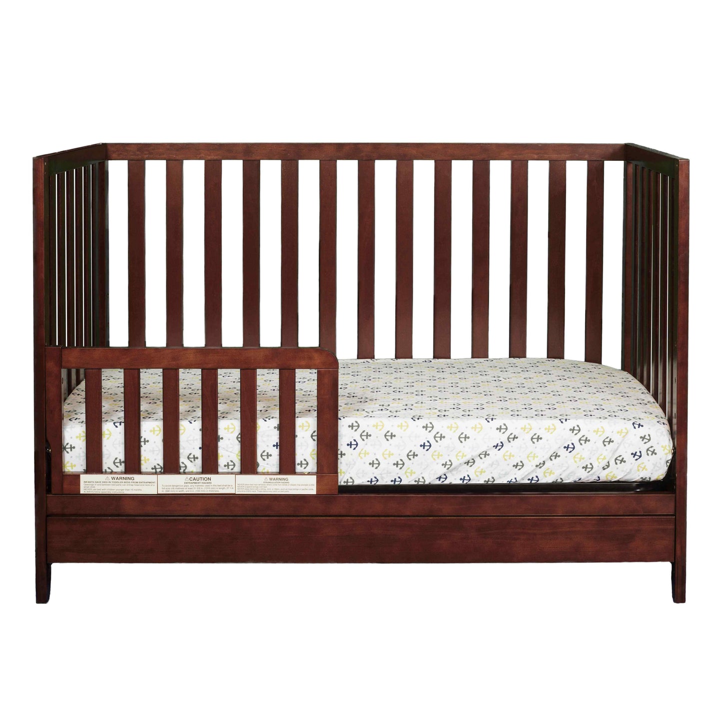 Mila 3-in-1 Convertible Crib with Drawer - Front View of Mila 3-in-1 Convertible Crib with Drawer and Guard Rail Espresso