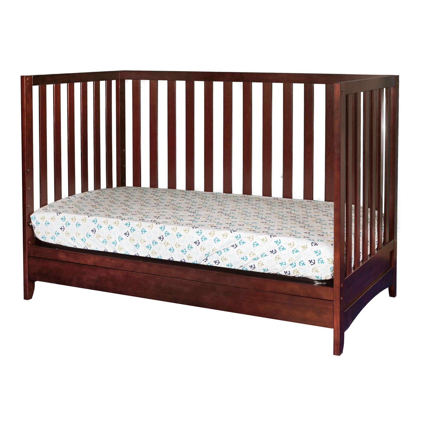 Mila 3-in-1 Convertible Crib with Drawer - Inclined Side View of Mila Daybed with Drawer Espresso