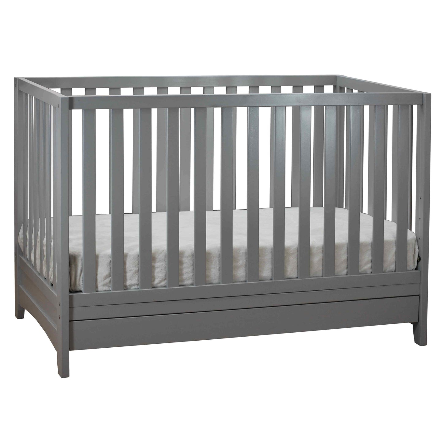 Mila 3-in-1 Convertible Crib with Drawer - Inclined Side View of Mila 3-in-1 Convertible Crib with Drawer Gray