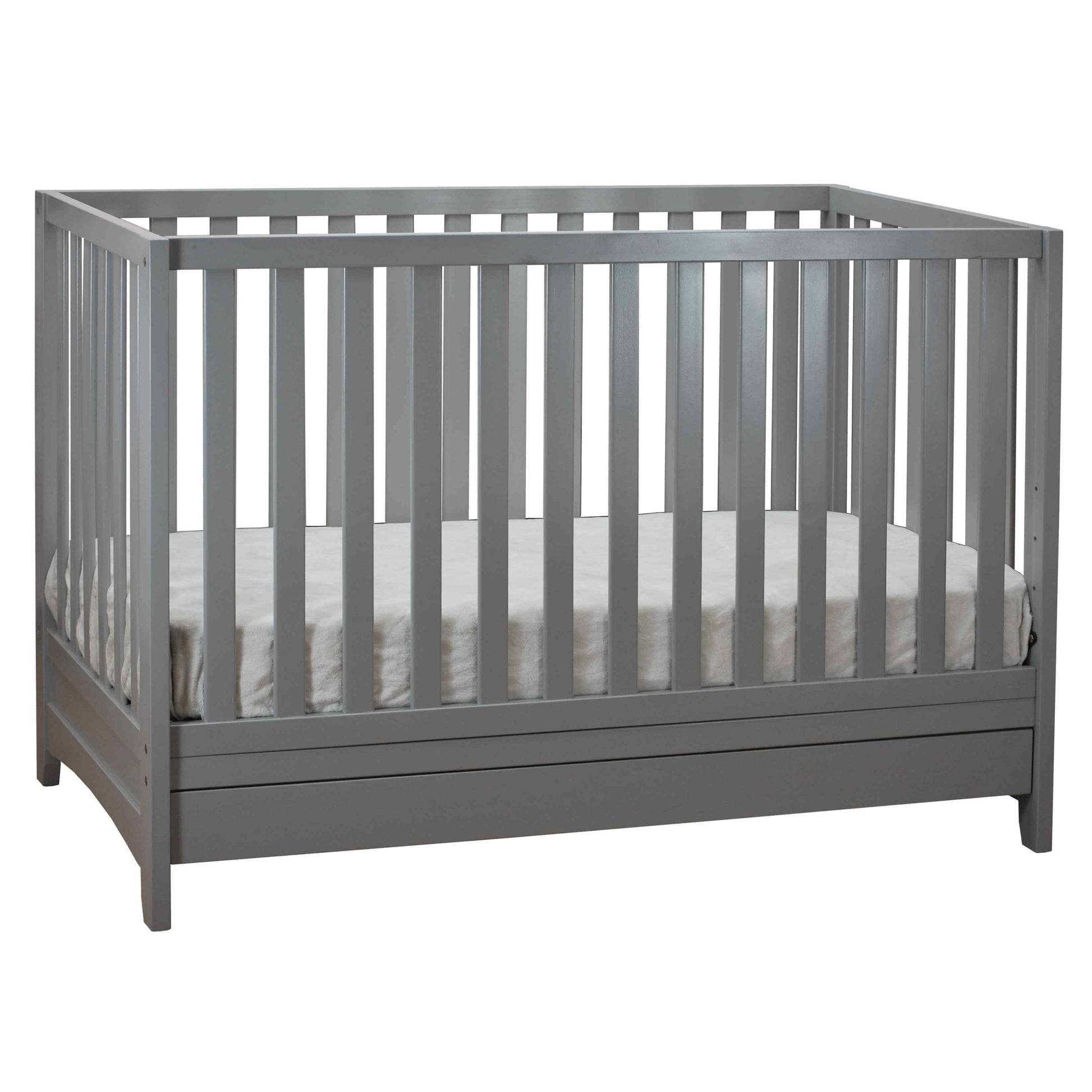 Mila 3-in-1 Convertible Crib with Drawer - Inclined Side View of Mila 3-in-1 Convertible Crib with Drawer Gray