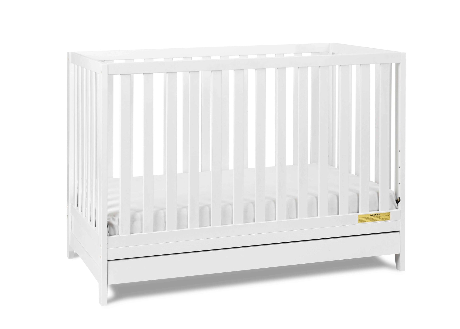 Mila 3-in-1 Convertible Crib with Drawer - Inclined Side View of Mila 3-in-1 Convertible Crib with Drawer White