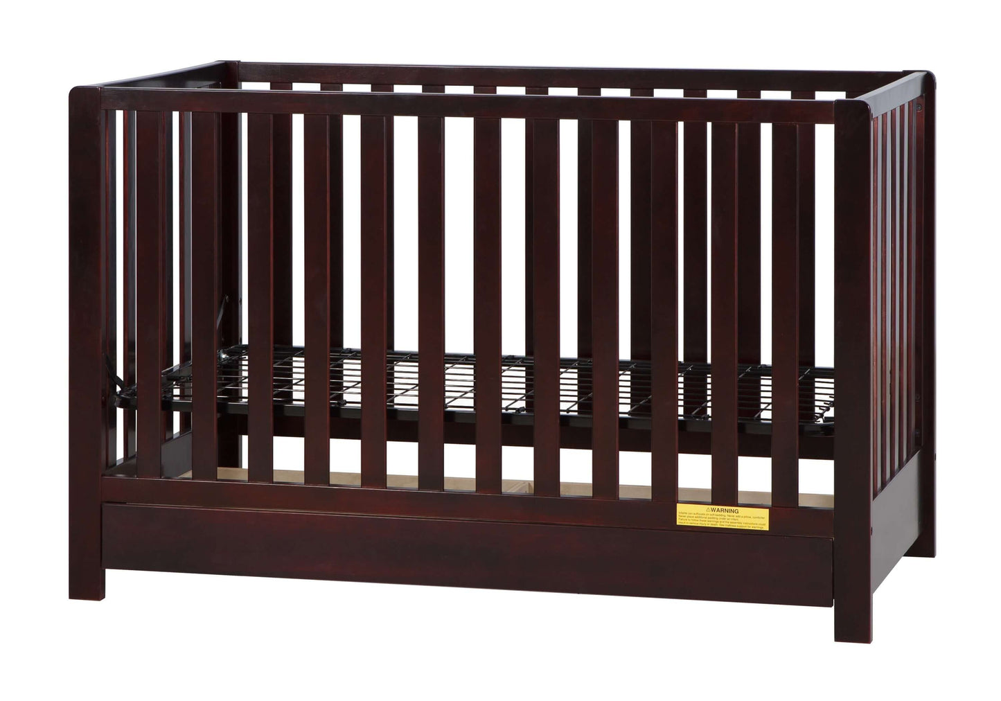 Emma 4-in-1 Convertible Crib with Drawer - Side View of Convertible Crib Espresso-3 With Drawer