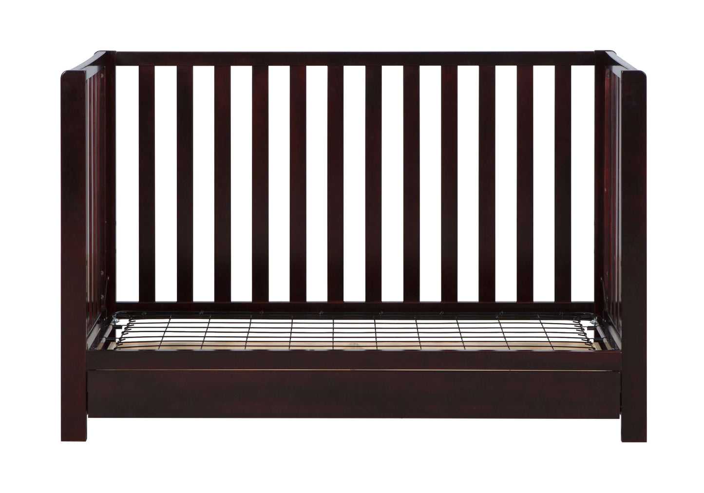 Emma 4-in-1 Convertible Crib with Drawer - Front View of Daybed Espresso With Drawer