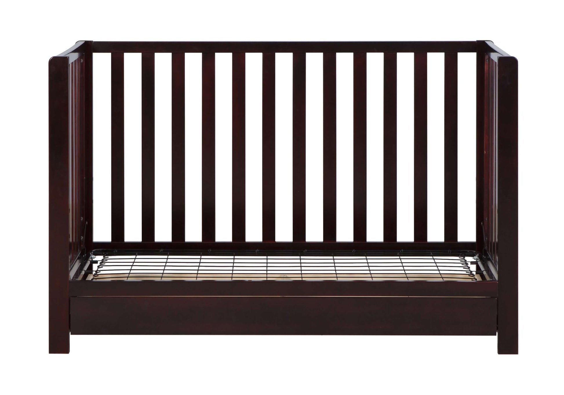 Emma 4-in-1 Convertible Crib with Drawer - Front View of Daybed Espresso With Drawer