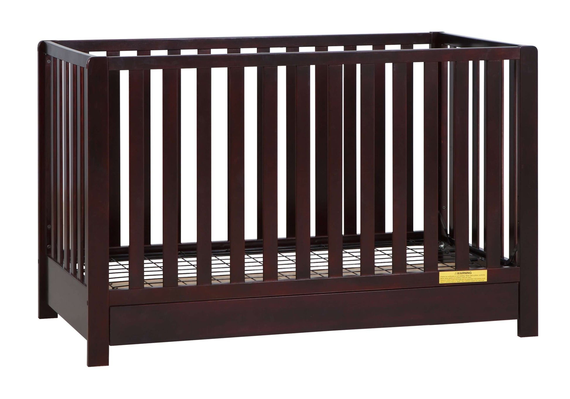 Emma 4-in-1 Convertible Crib with Drawer - Side View of Convertible Crib Espresso With Drawer