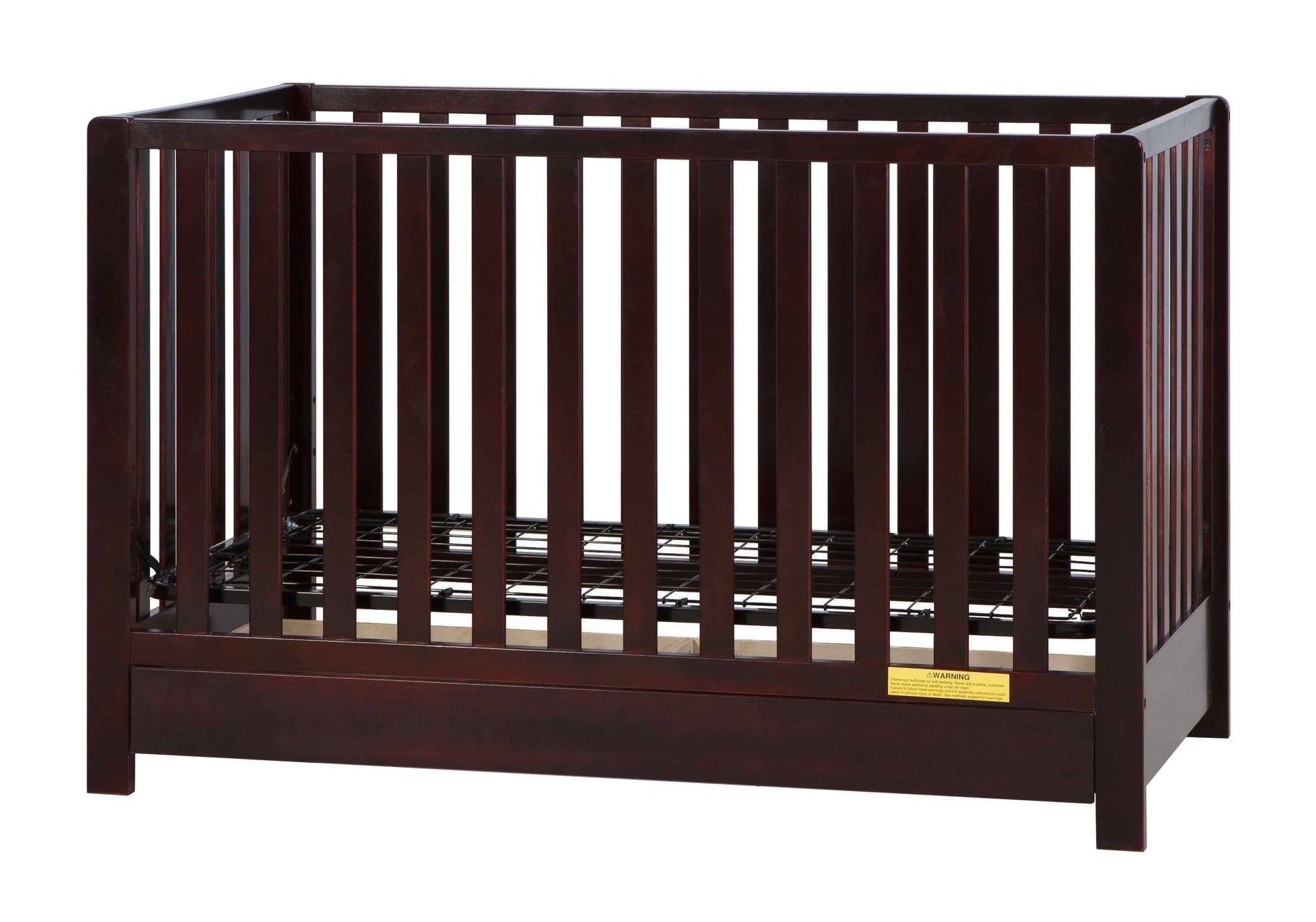 Emma 4-in-1 Convertible Crib with Drawer - Side View of Convertible Crib Espresso-1 With Drawer