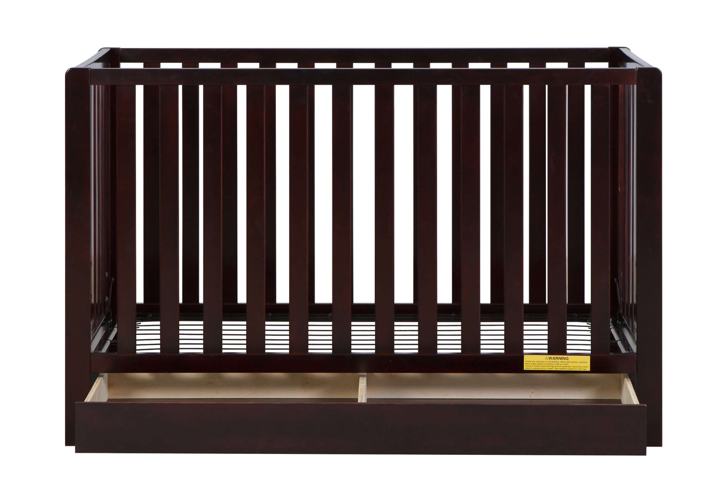 Emma 4-in-1 Convertible Crib with Drawer - Front View of Convertible Crib Espresso With Open Drawer