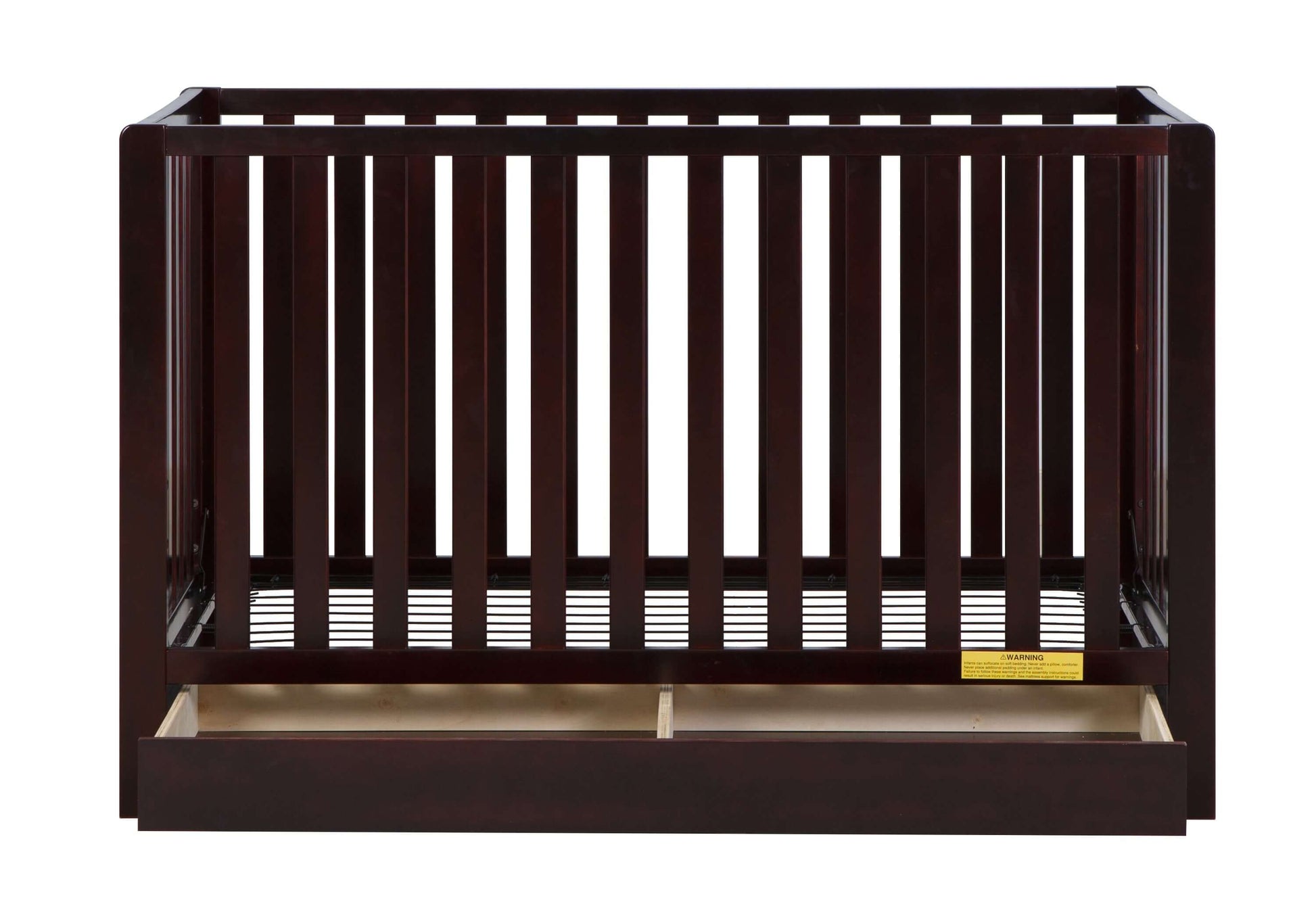 Emma 4-in-1 Convertible Crib with Drawer - Front View of Convertible Crib Espresso With Open Drawer