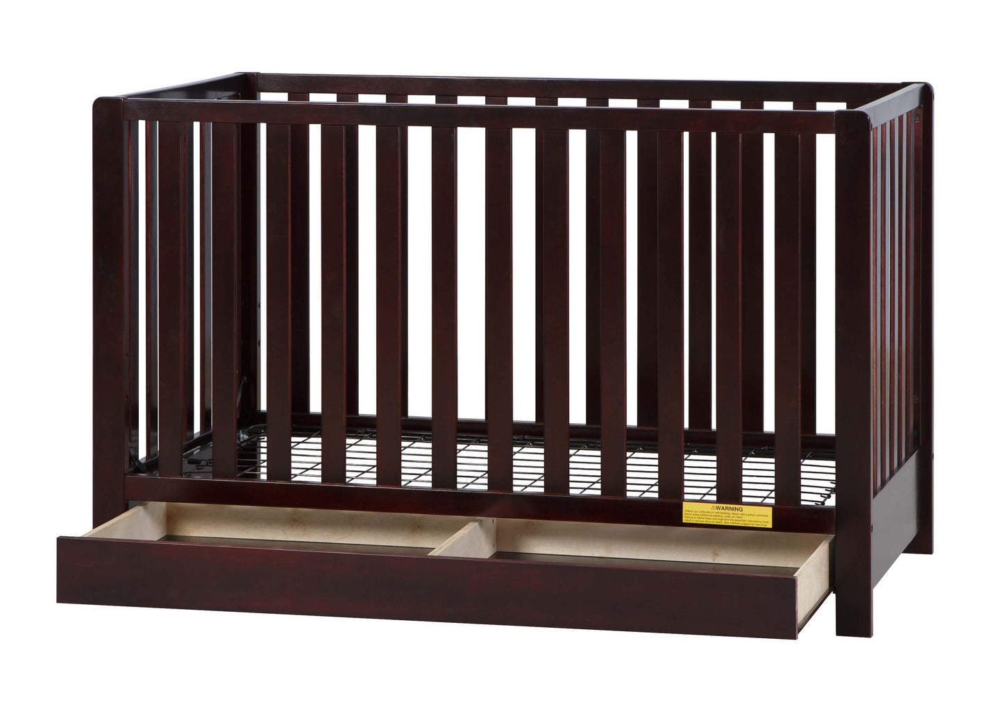 Emma 4-in-1 Convertible Crib with Drawer - Side View of Convertible Crib Espresso With Open Drawer