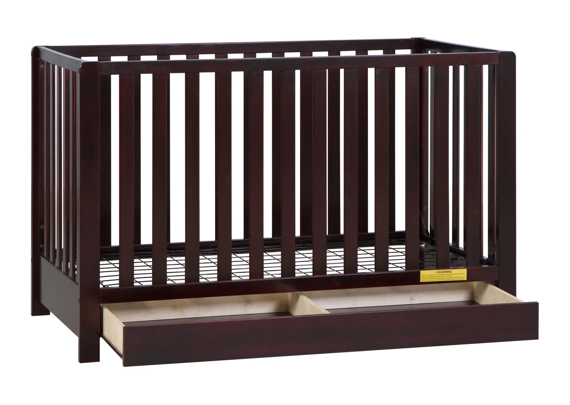 Emma 4-in-1 Convertible Crib with Drawer - Side View of Convertible Crib Espresso With Open Drawer