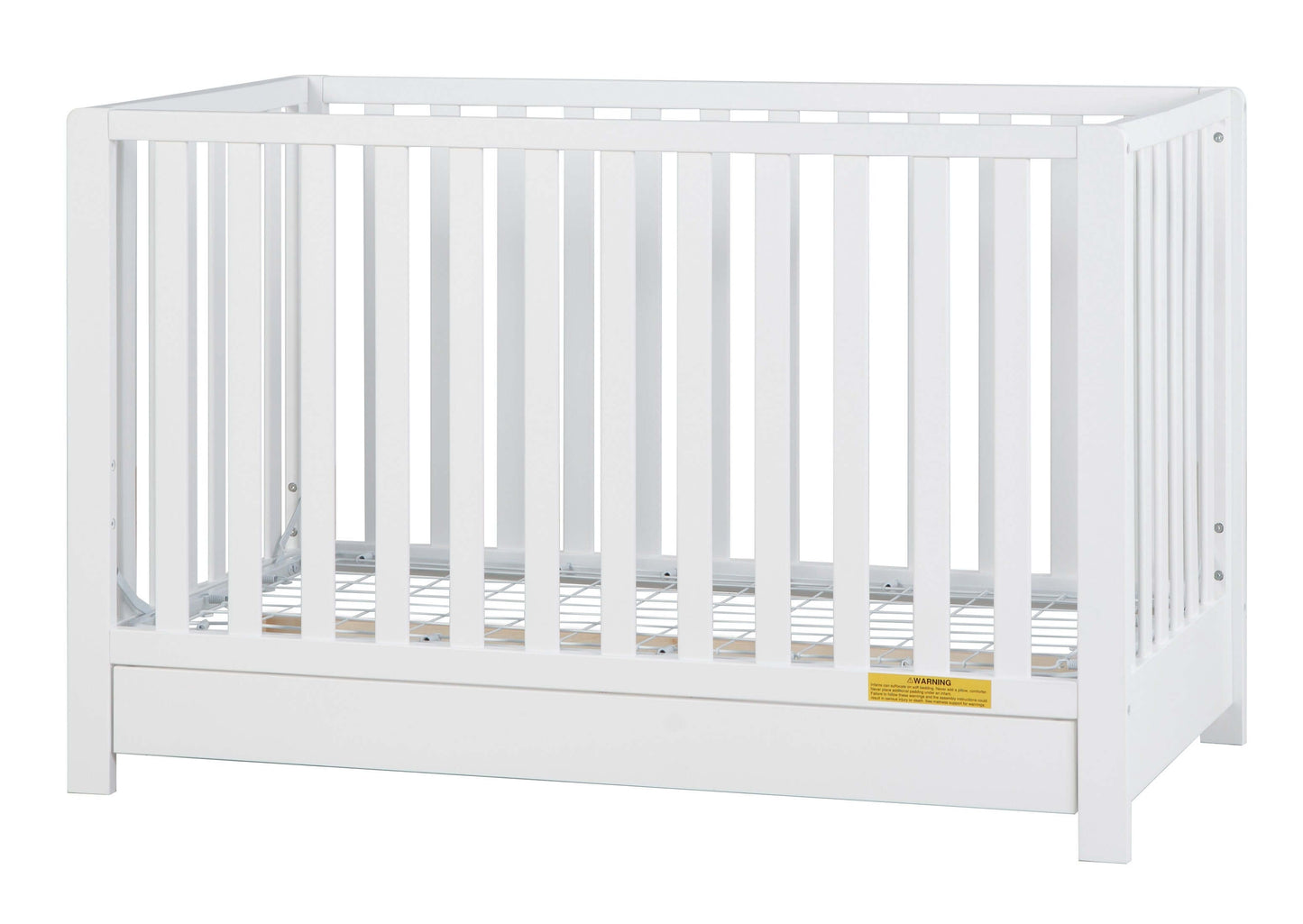 Emma 4-in-1 Convertible Crib with Drawer - Side View of Convertible Crib White With Drawer