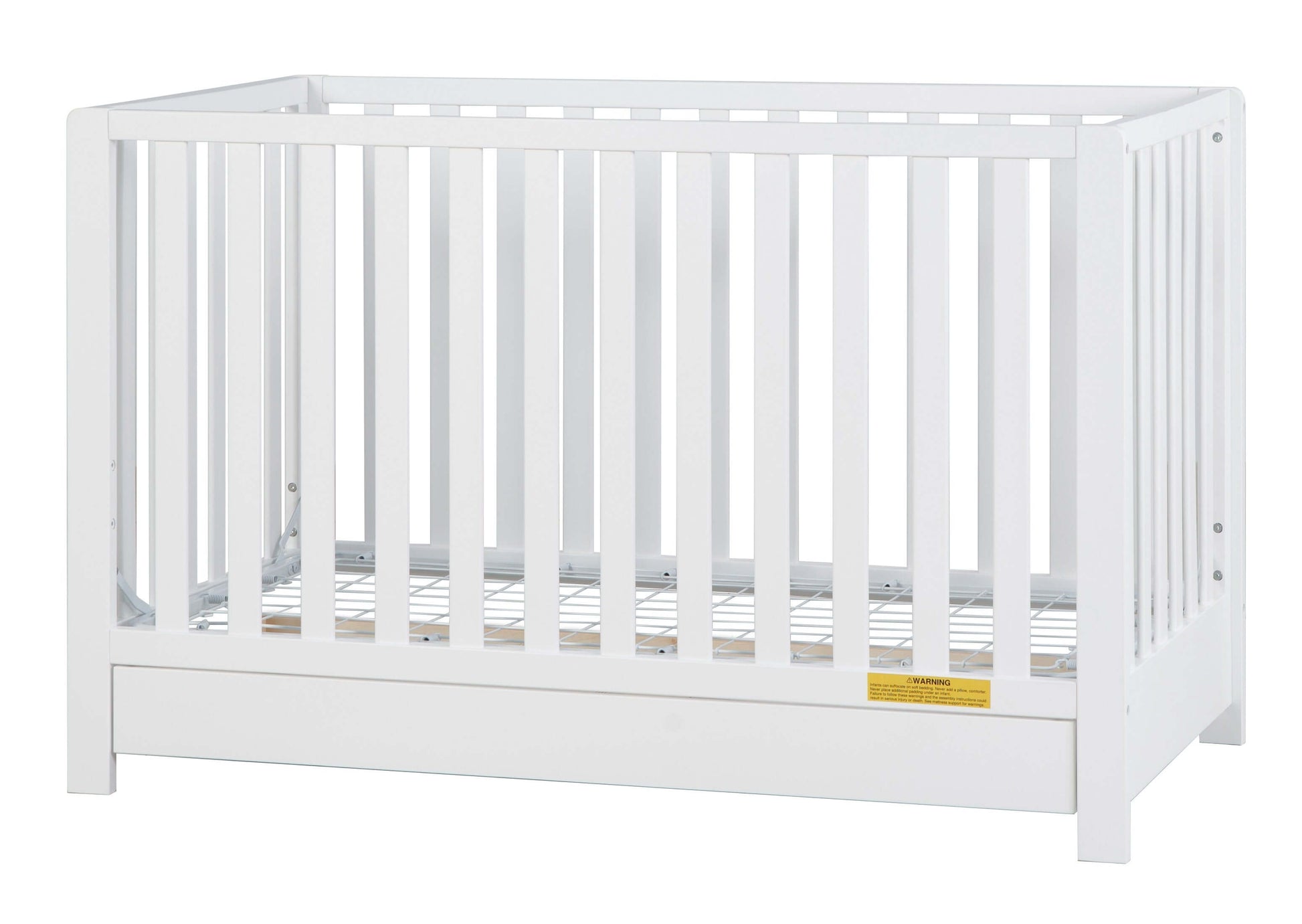 Emma 4-in-1 Convertible Crib with Drawer - Side View of Convertible Crib White With Drawer