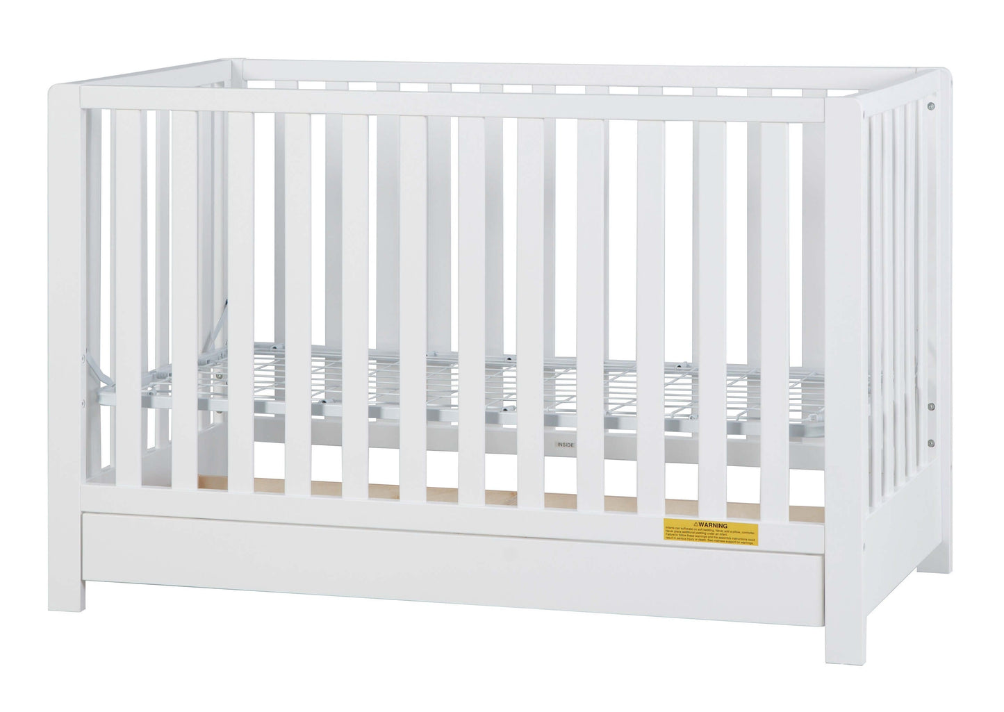 Emma 4-in-1 Convertible Crib with Drawer - Side View of Convertible Crib White-3 With Drawer