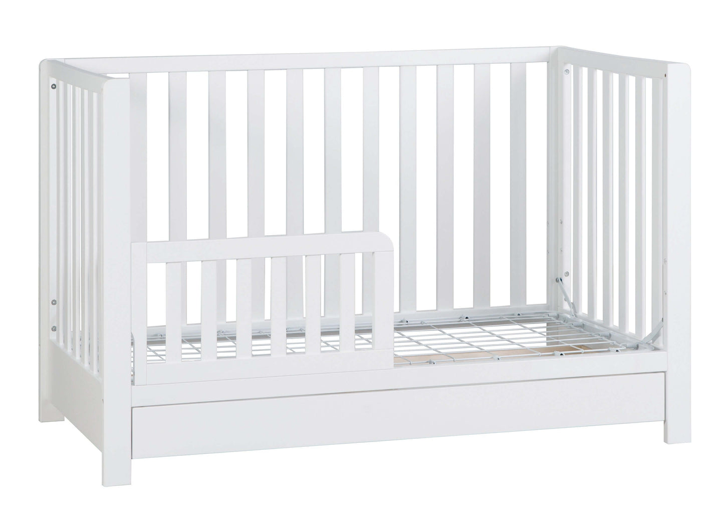 Emma 4-in-1 Convertible Crib with Drawer - Side View of Convertible Crib White With Drawer