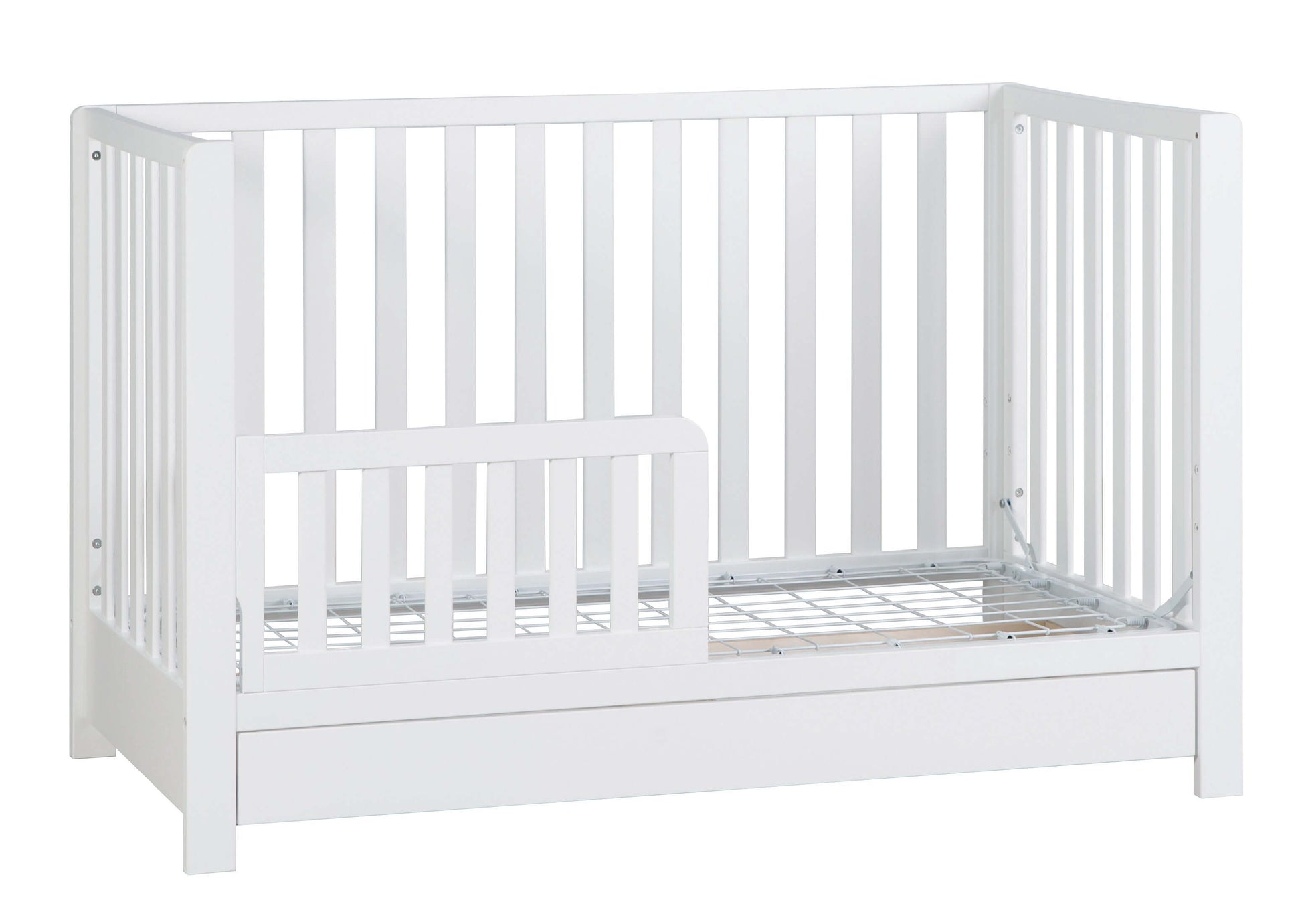 Emma 4-in-1 Convertible Crib with Drawer - Side View of Convertible Crib White With Drawer