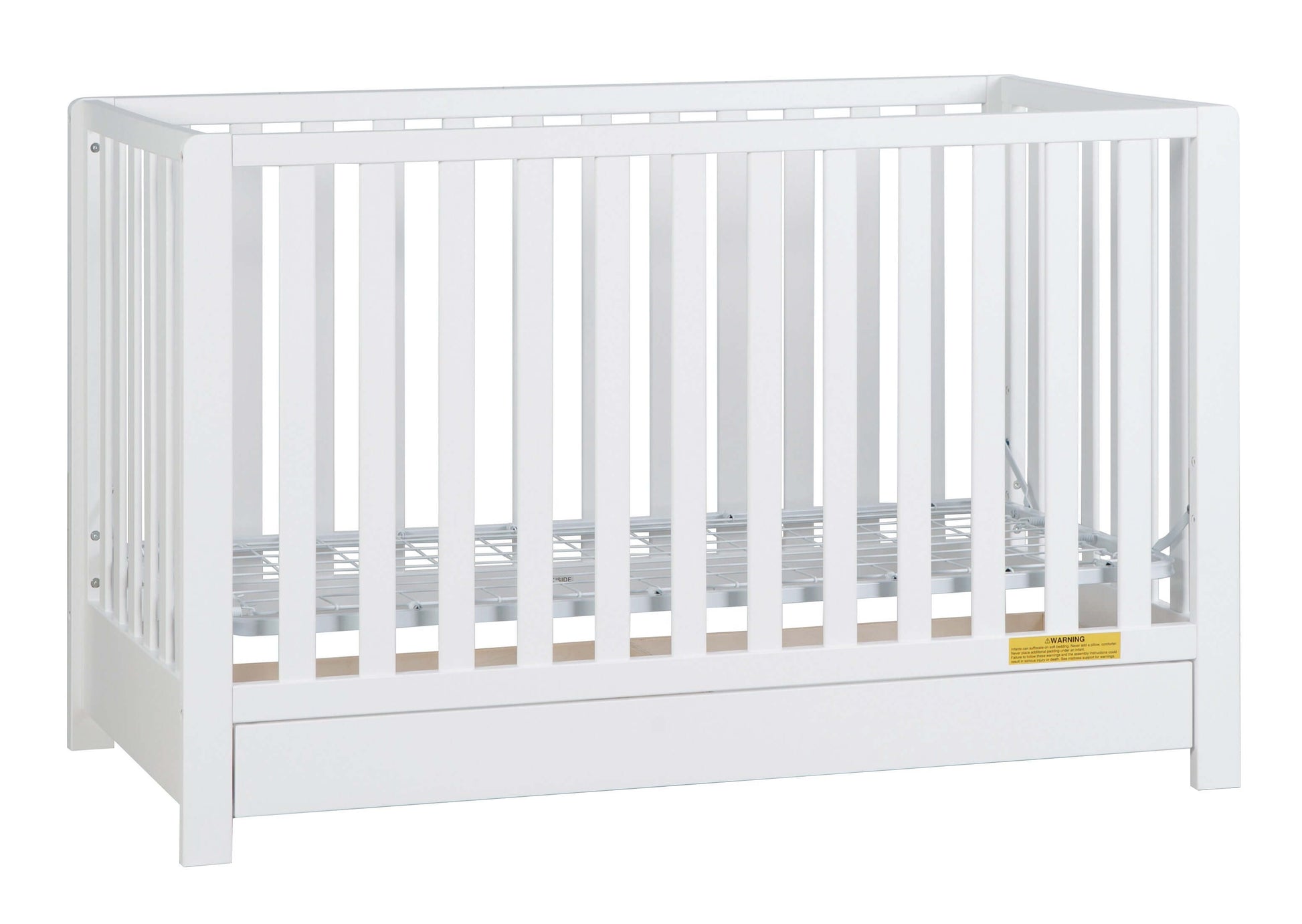 Emma 4-in-1 Convertible Crib with Drawer - Side View of Convertible Crib White With Drawer