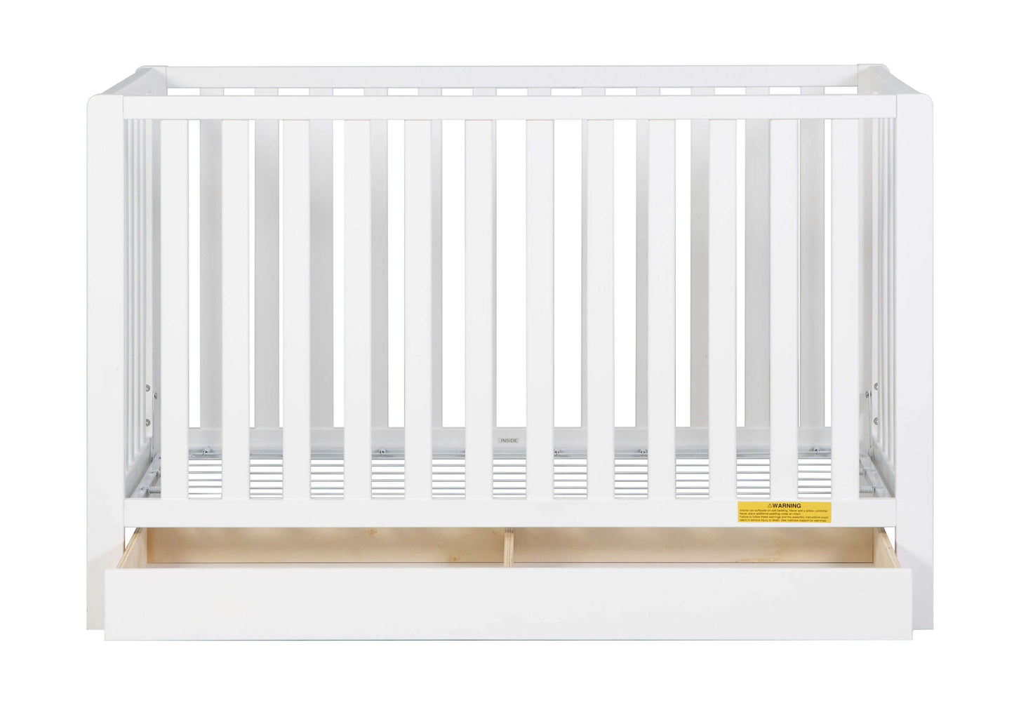 Emma 4-in-1 Convertible Crib with Drawer - Front View of Convertible Crib White With Open Drawer