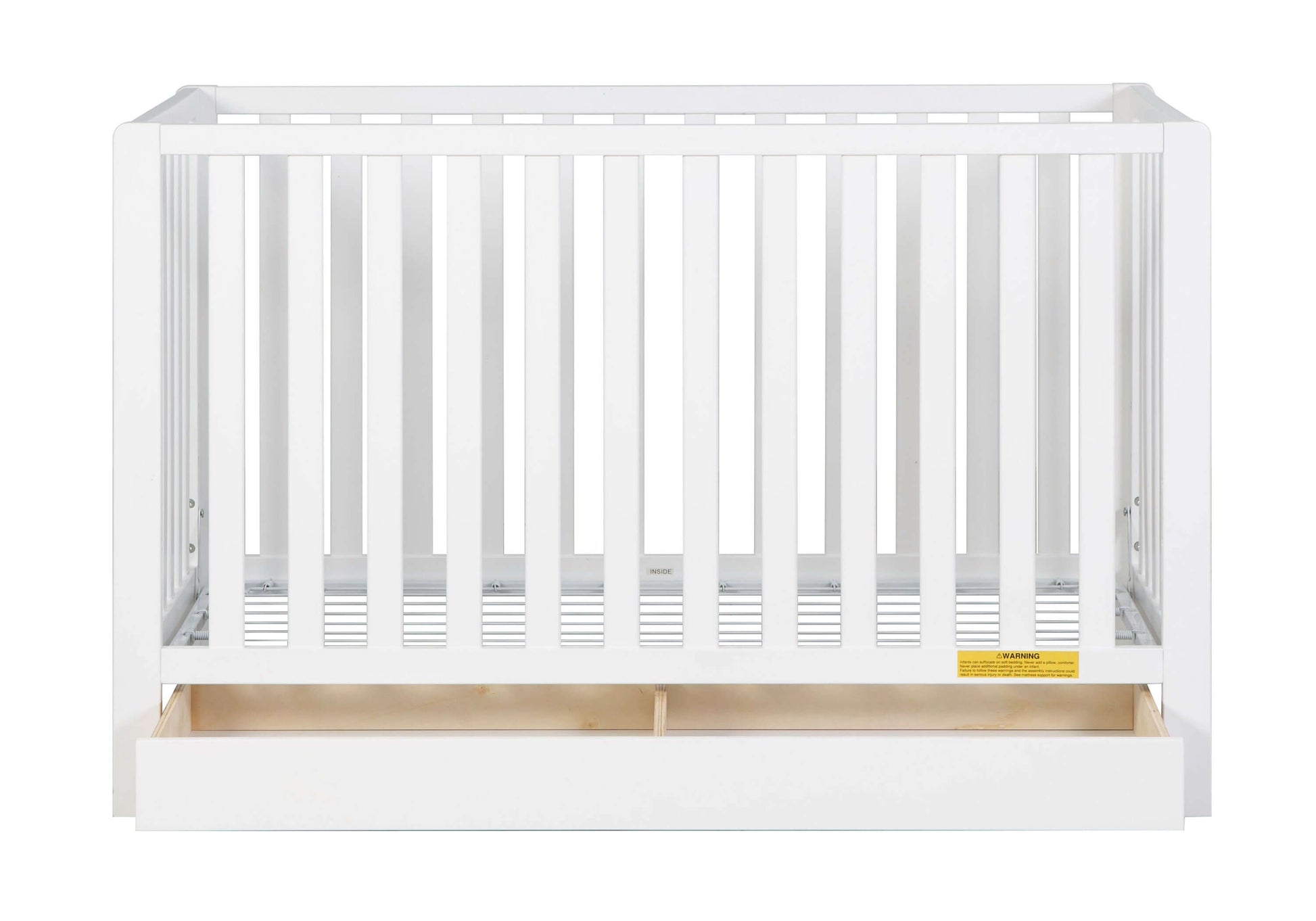 Emma 4-in-1 Convertible Crib with Drawer - Front View of Convertible Crib White With Open Drawer
