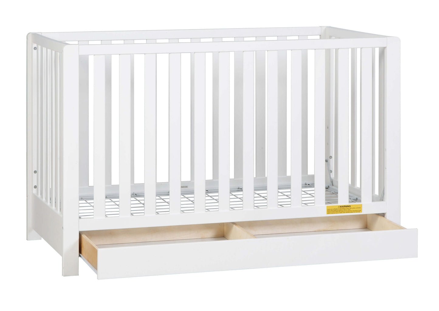 Emma 4-in-1 Convertible Crib with Drawer - Side View of Convertible Crib White With Drawer With Open Drawer
