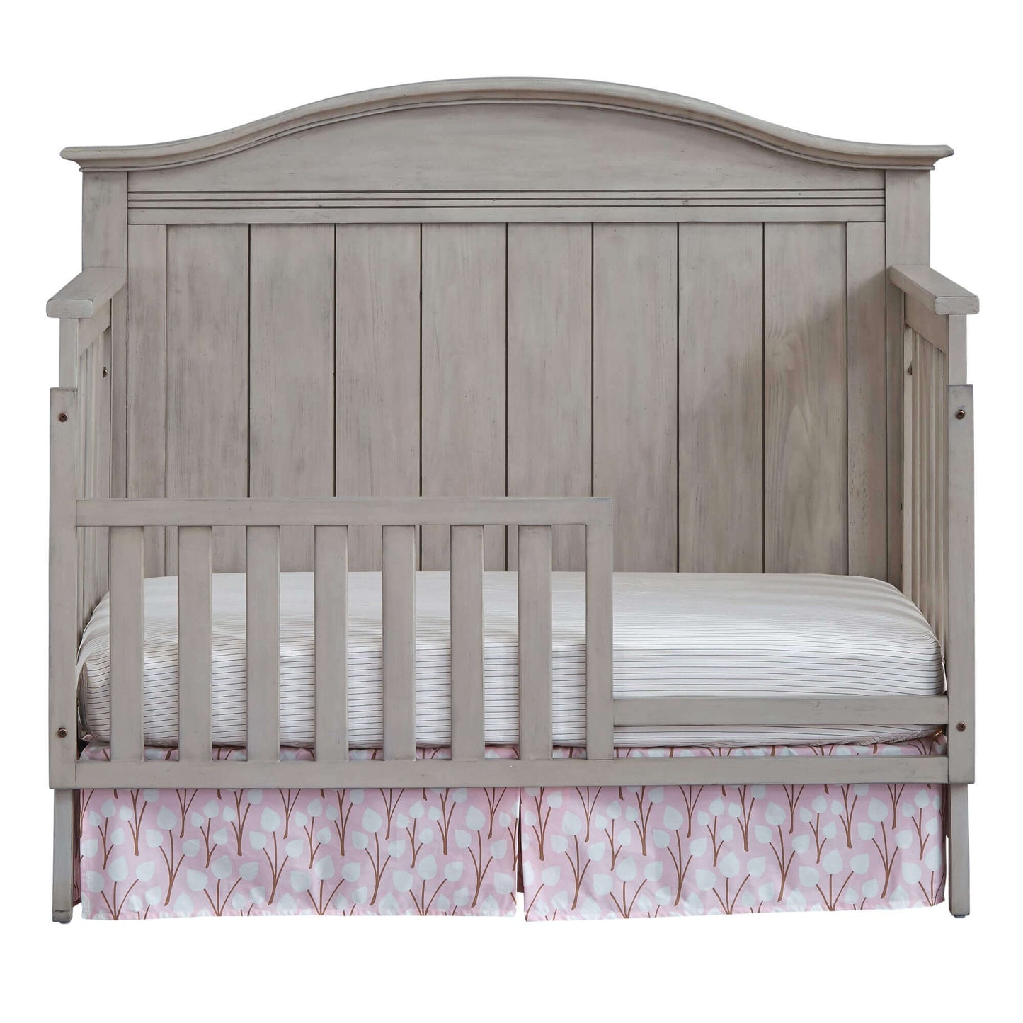 Chandler 4 In 1 Convertible Crib - Front View of Chandler 4 In 1 Convertible Crib Stone Wash with Guard Rail