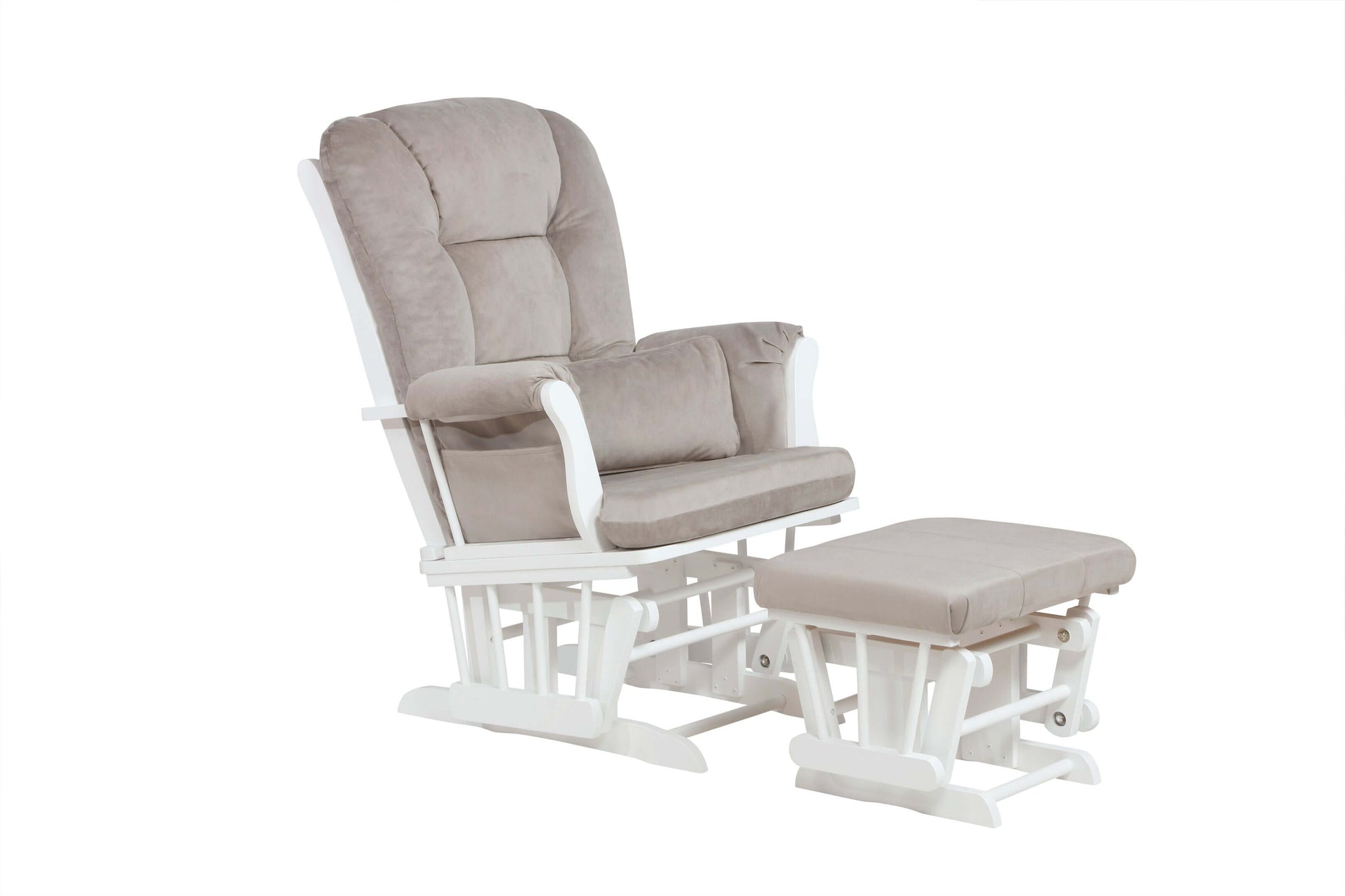 Alice Glider Chair and Ottoman with Pillow - Inclined Side View Alice Glider Chair and Ottoman with Pillow