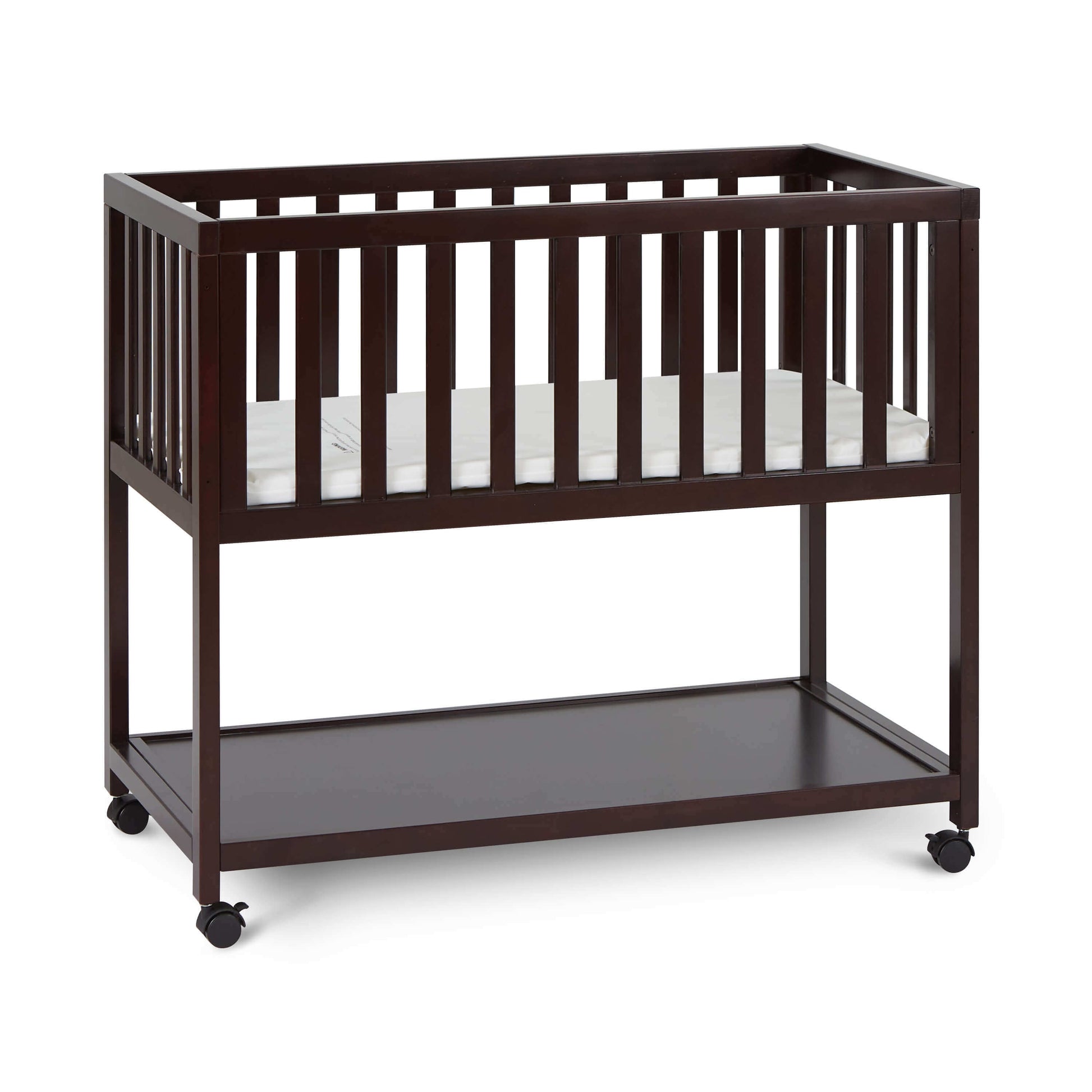 Mila Wooden Portable Bassinet - Inclined Side View of Daybed Mila Wooden Portable Bassinet Espresso