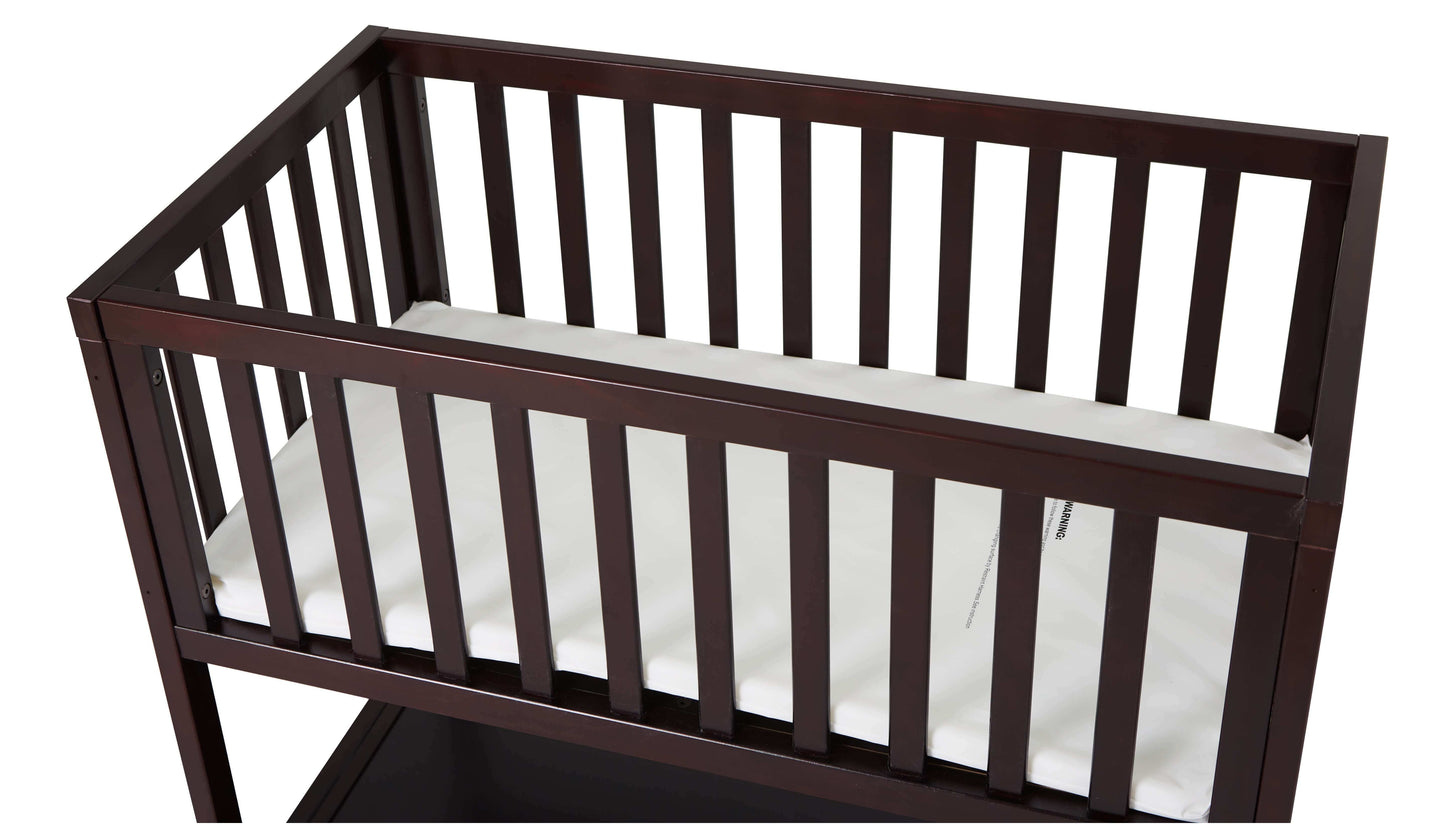 Mila Wooden Portable Bassinet - Top Inclined Side View of Mila Wooden Portable Bassinet Espresso