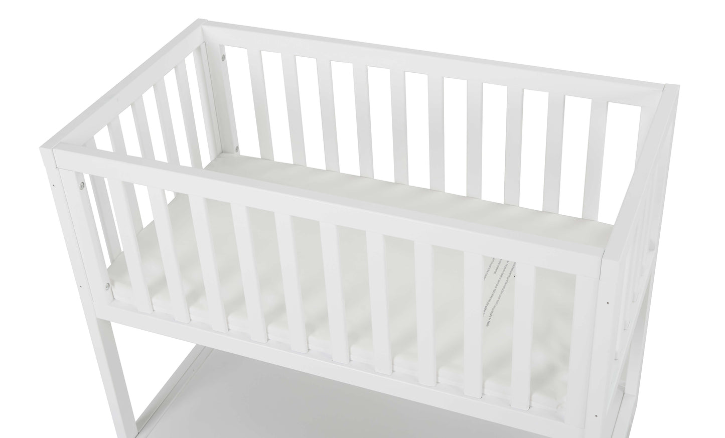 Mila Wooden Portable Bassinet - Top Inclined Side View of Mila Wooden Portable Bassinet White